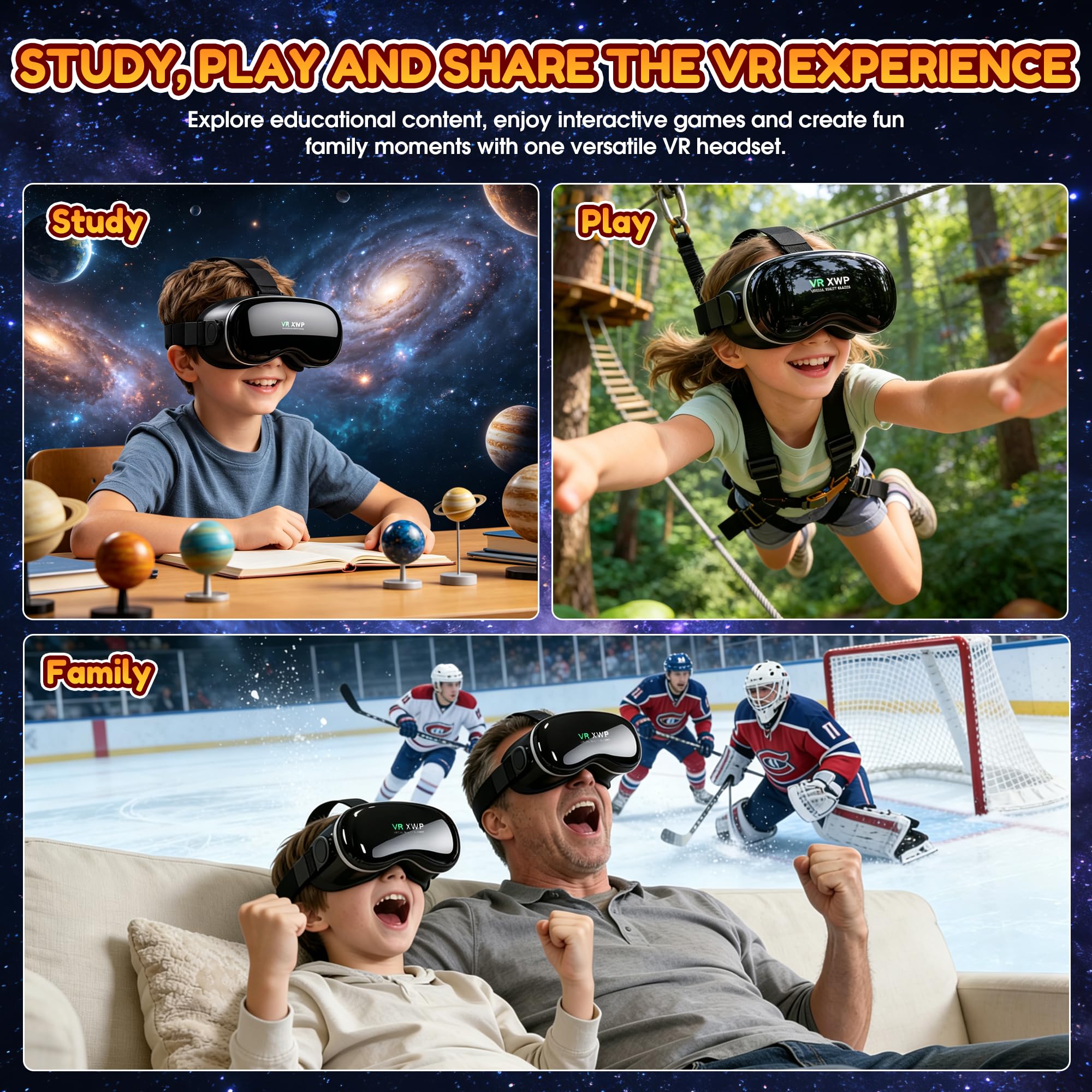 XWP Visore VR, Occhiali Per Realtà Virtuale 3D Per Smartphone, Compatibile Con iPhone & Android (4.7–7.0"), Con Lenti HD, Per Apprendimento, Giochi E Film, Regalo Di Compleanno Per Bambini E Famiglia