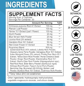 Lymphatic Drainage Supplements Pills & Drops - Organic Lymphatic Support Liquid Drops Cleanse Capsules with Echinacea, Ginger, Dandelion, Red Root Supplement Lymph Node Detox Cleanse System Drainage