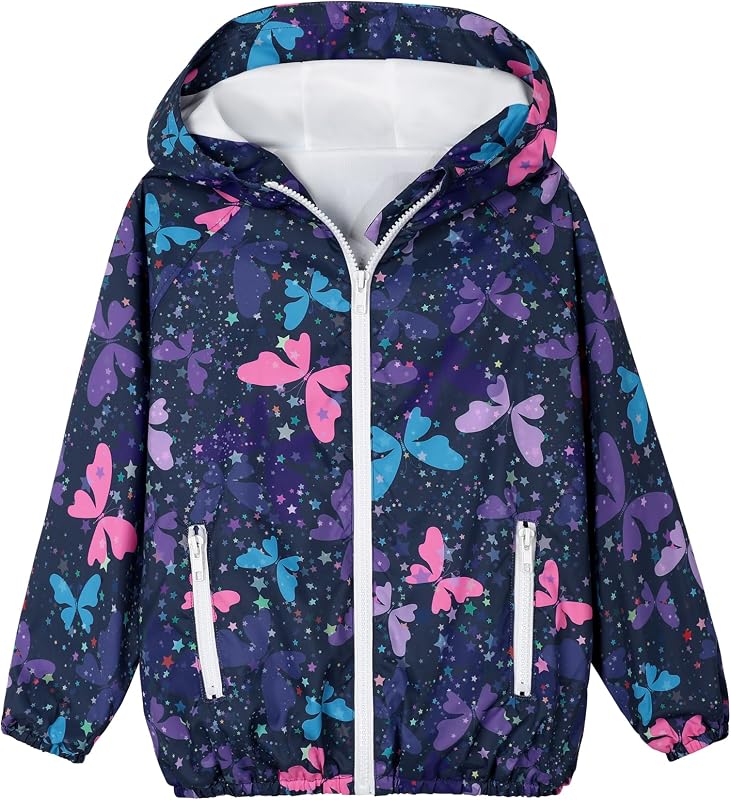 Toddler Girls Jacket Lightweight Hooded Windbreaker Kids Water-Resistant Light Rain Jacket Print Outwear 4-10Y