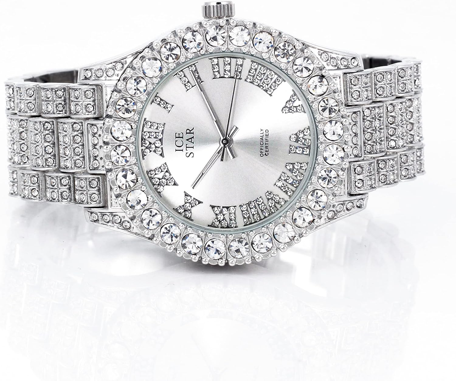 Techno Pave Womens Iced Solitaire Bezel Watch & Chain Set, 44mm Case