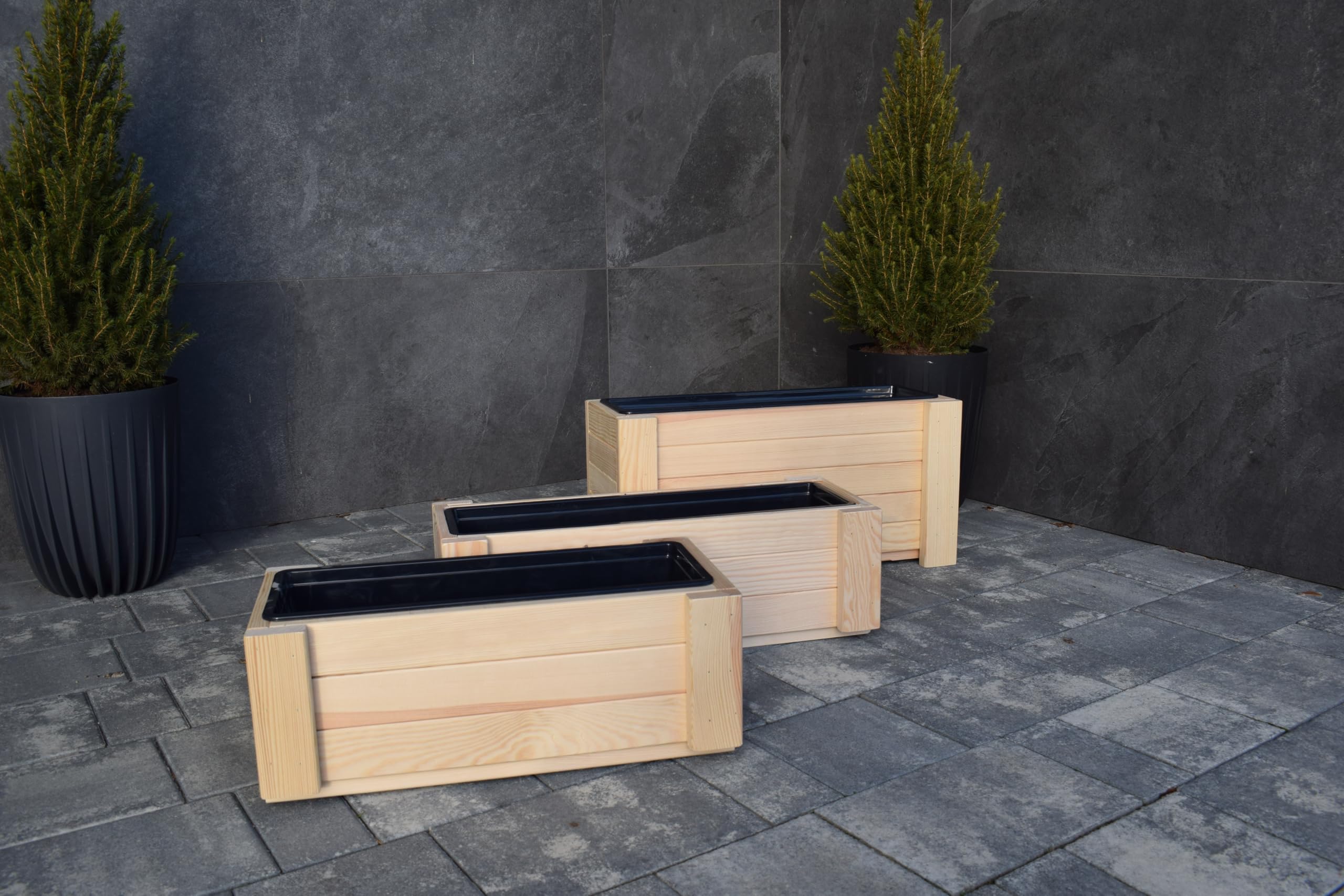 Macetero de Madera 82,5×30x25 cm, Jardineras Grandes de Madera Cruda para Interior y Exterior, Maceta Rectangular para Jardín, Balcón y Terraza