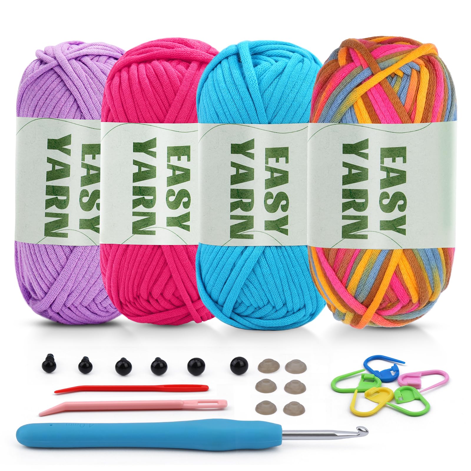 4 X 50g Wolle zum Häkeln Dickes Garn, Schlauchgarn Cotton Chenille Plüschwolle Baumwolle Zum Häkeln Dicke Wolle gut Sichtbare Maschen, Häkelwollefür Anfänger Dickes Garn Baumwoll-Nylon