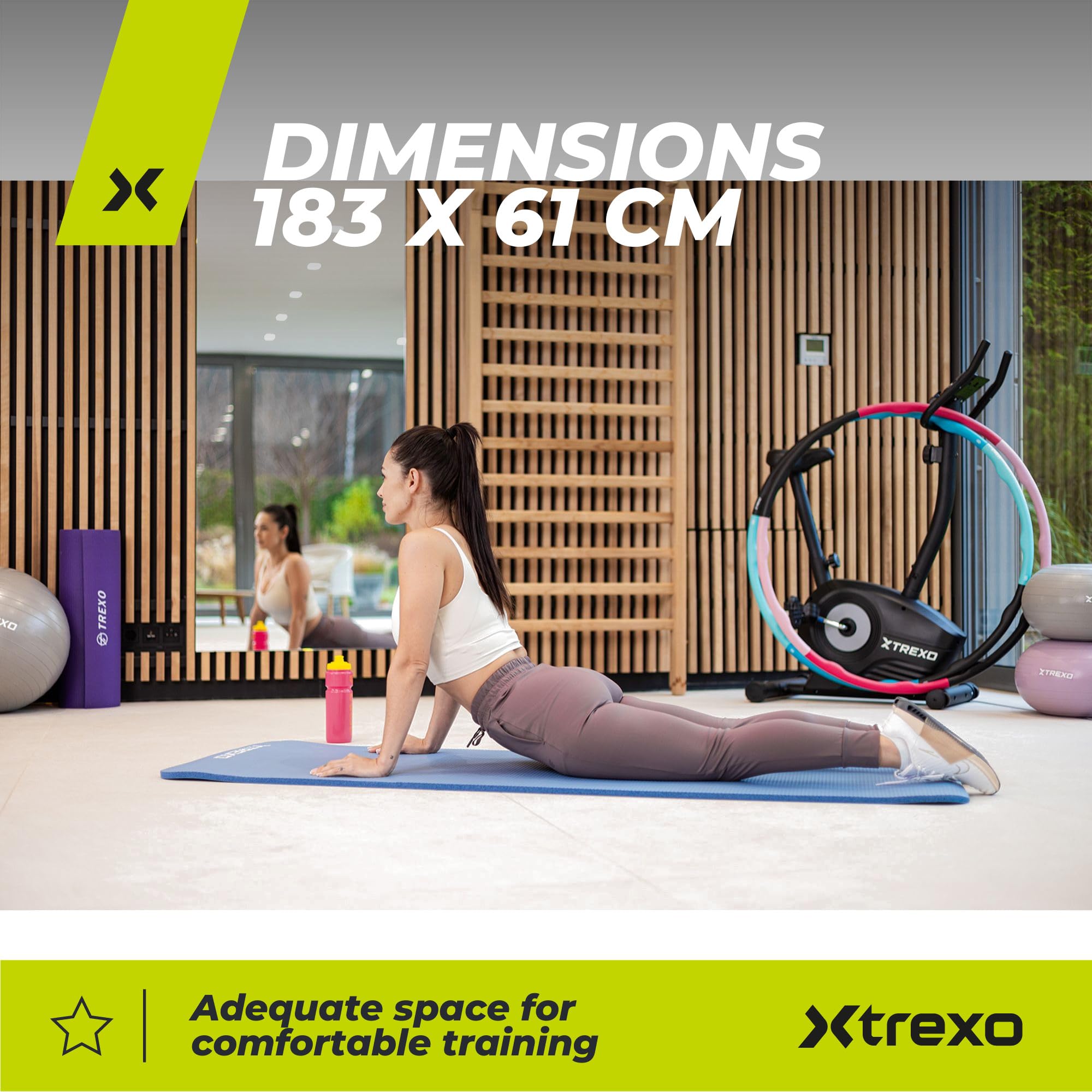 XTREXO NBR mata do ćwiczeń w kolorze jasnoróżowym, 183 x 61 cm, materiał o wyjątkowej trwałości i elastyczności, grubość 15 mm z antypoślizgową teksturą, w komplecie z paskiem do noszenia, idealna do