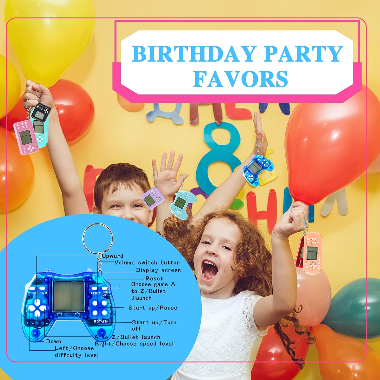 48 Pack Mini Video Game Party Favors Video Game Keychain Handheld Video Game Key Chain for Kids Goddie Bag Fillers