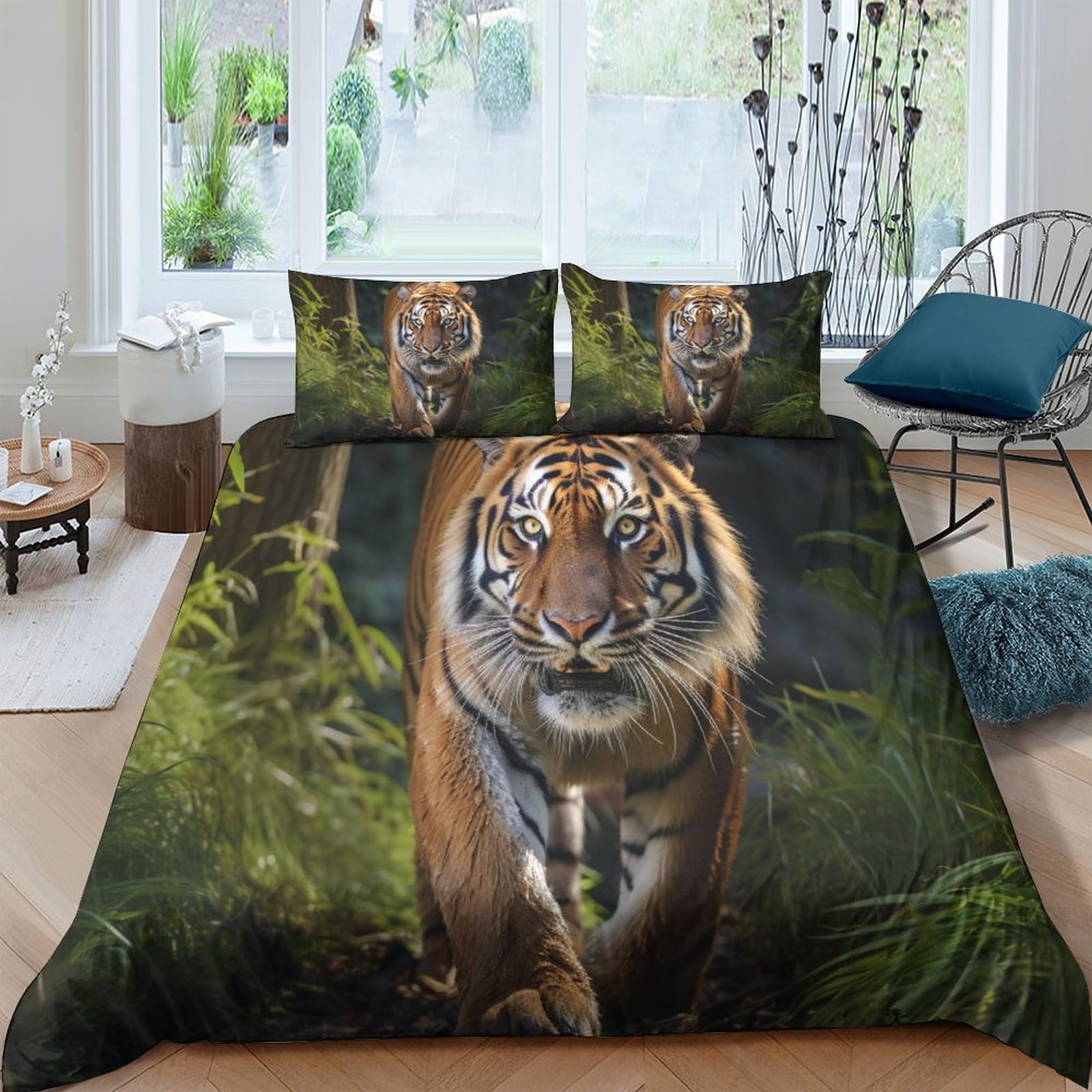 Housses de couettes tigre parure lit microfibre facile à repasser lit double
