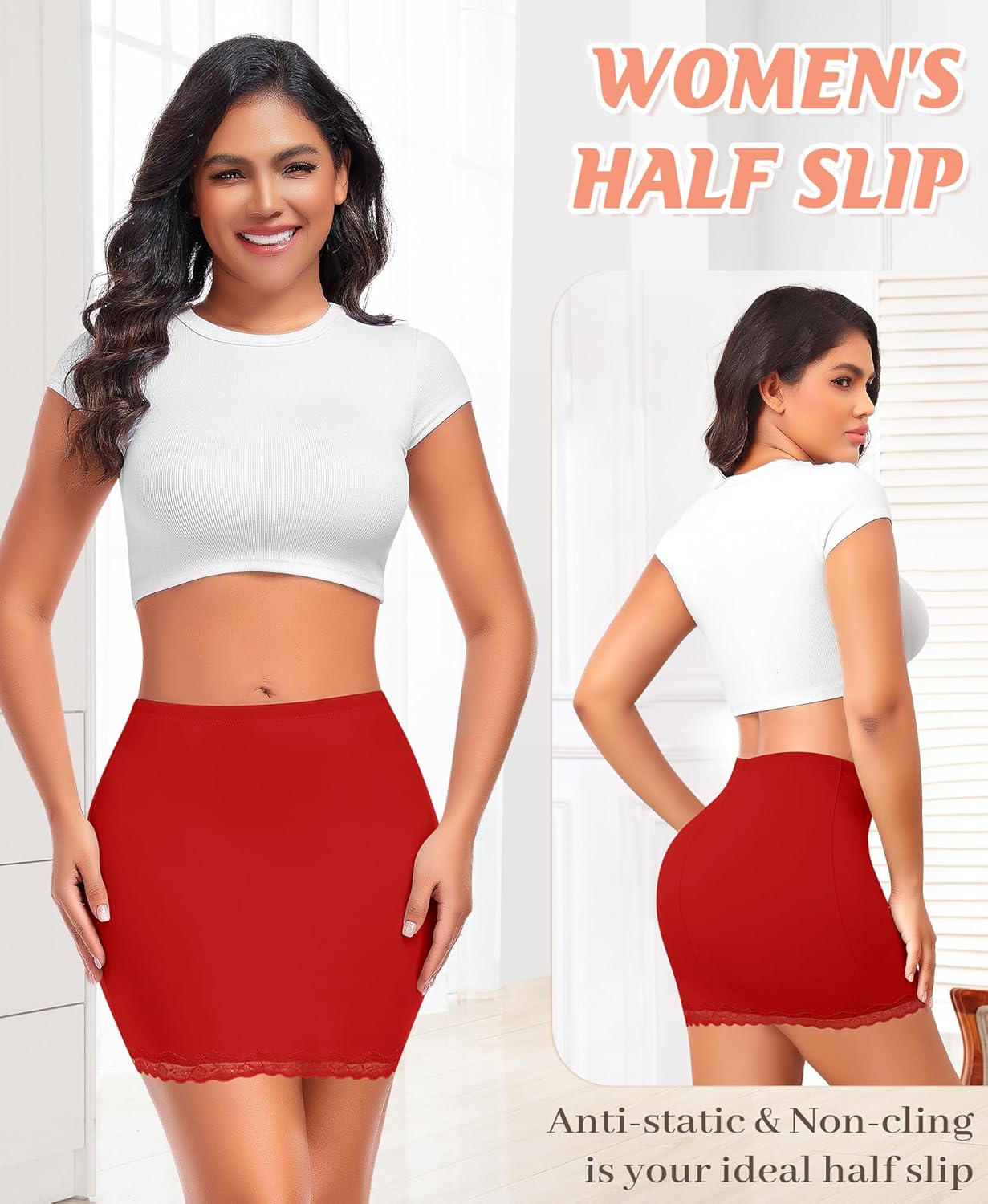 DERCA Half Slips for Women Under Dress Non Cling Lace Trim Slip Skirt Above Knee Underskirt for Dresses - Image 5