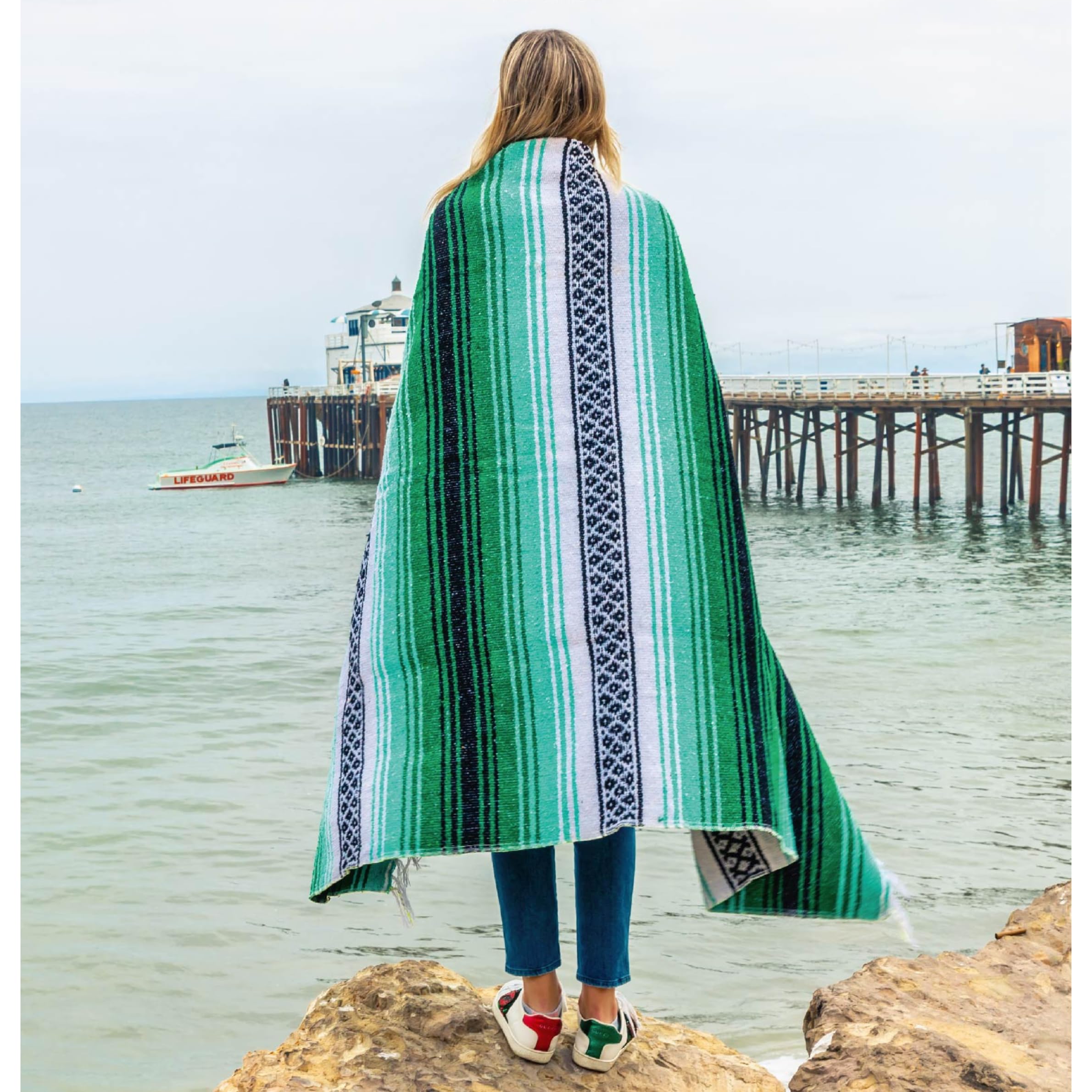 Benevolence LA Authentic Handwoven Mexican Blanket | Yoga Blankets, Outdoor, Picnic, Beach, Camping | Equestrian Saddle | Serape 50x70 inches - Forest, Pack of 1