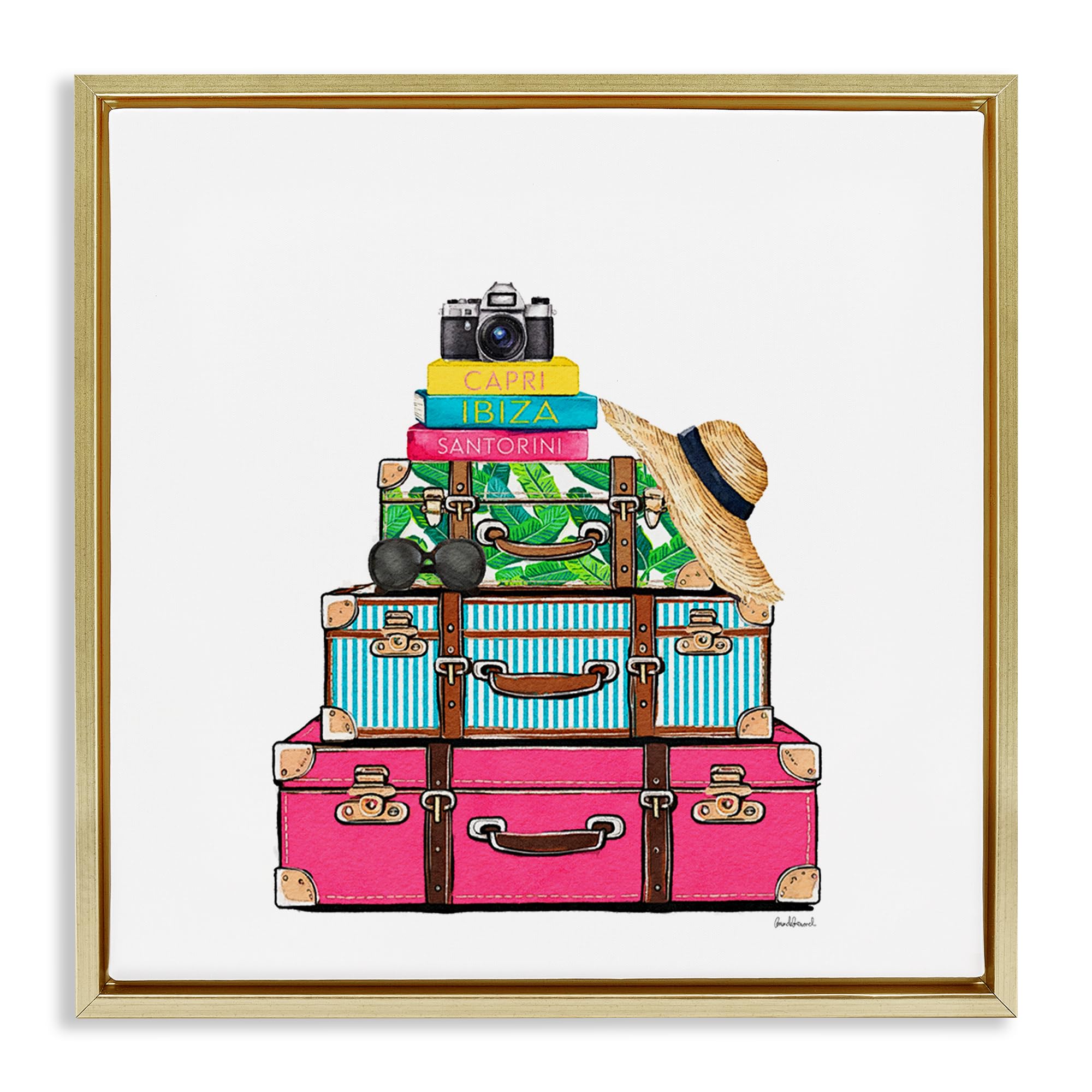 Stupell Industries Metallic Gold (Matte) 'Glam Travel Suitcases'| Floating Frame Canvas Art