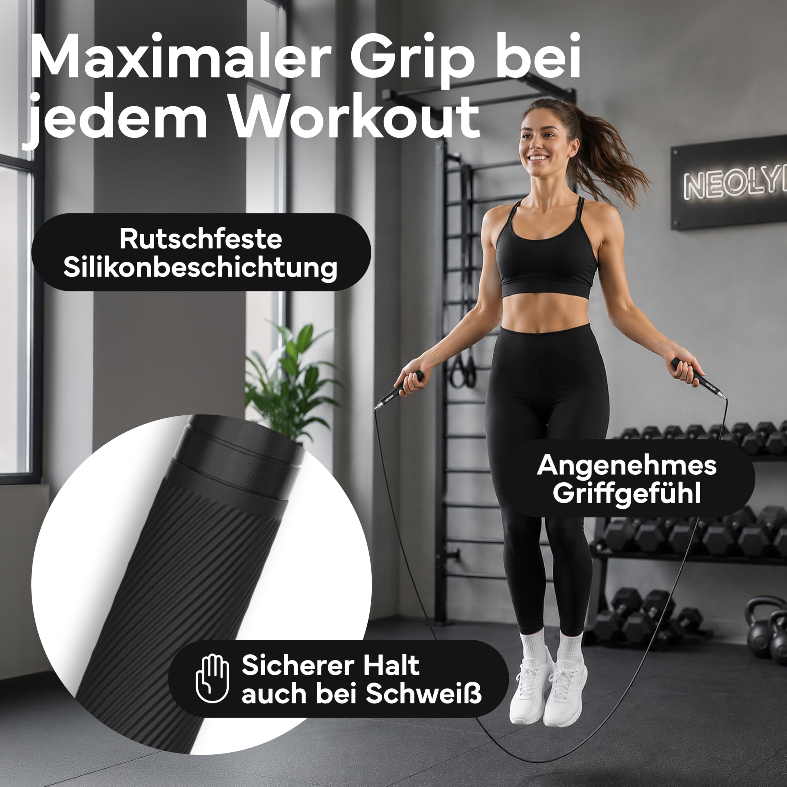 NEOLYMP Springseil Erwachsene Fitness - Speed Rope mit werkzeugloser Schnellverstellung - Ultraleicht Aluminium & 360° Kugellager - Premium Jump Rope für Crossfit Cardio Ausdauertraining
