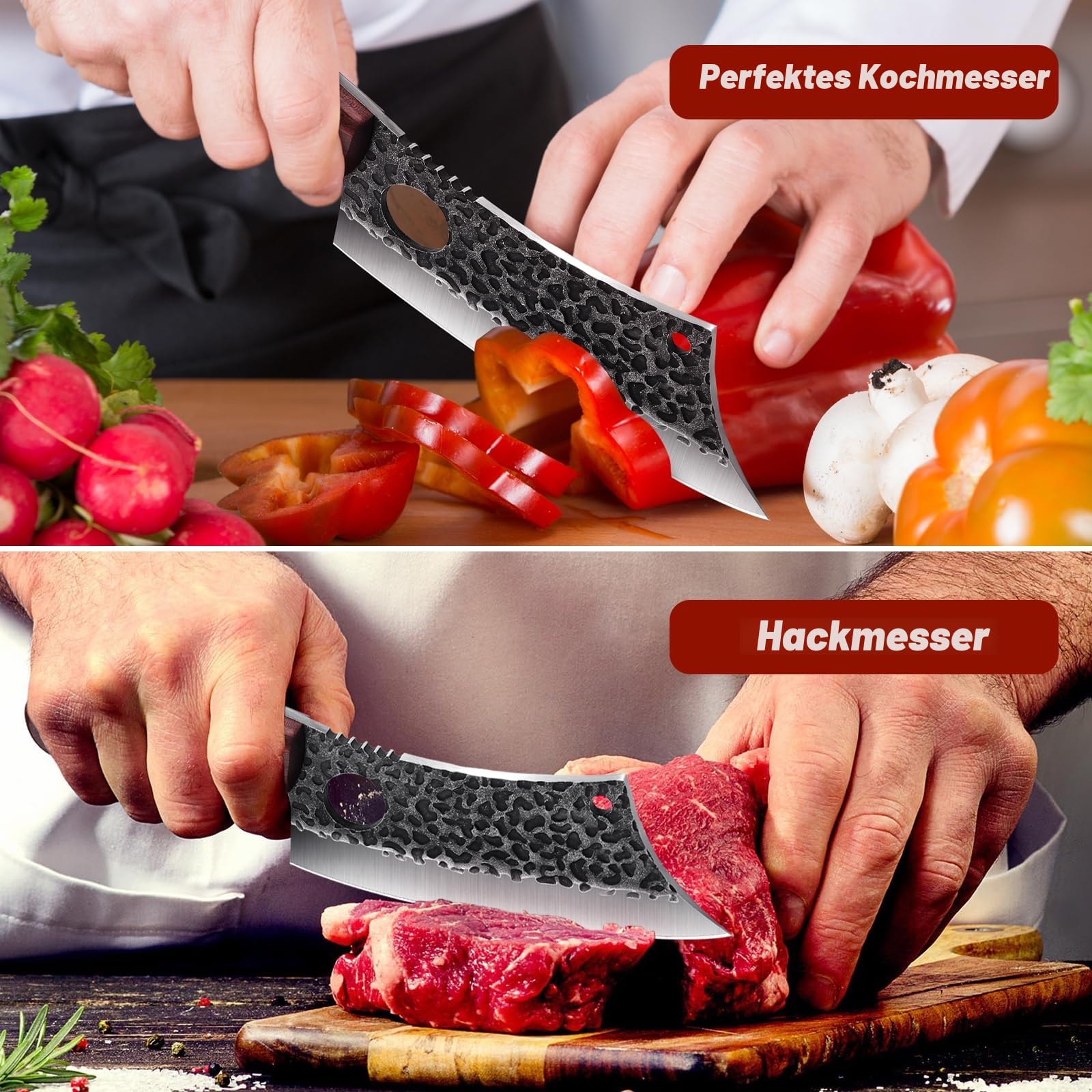 DRAGON RIOT Hackmesser Japanisch, Wikinger Messer mit Holzgriff, Fleischermesser Profi Hackbeil für Knochen, Küchenmesser scharf Metzgermesser, Full Tang Outdoor Messer Fleischerbeil fur Küche Grill