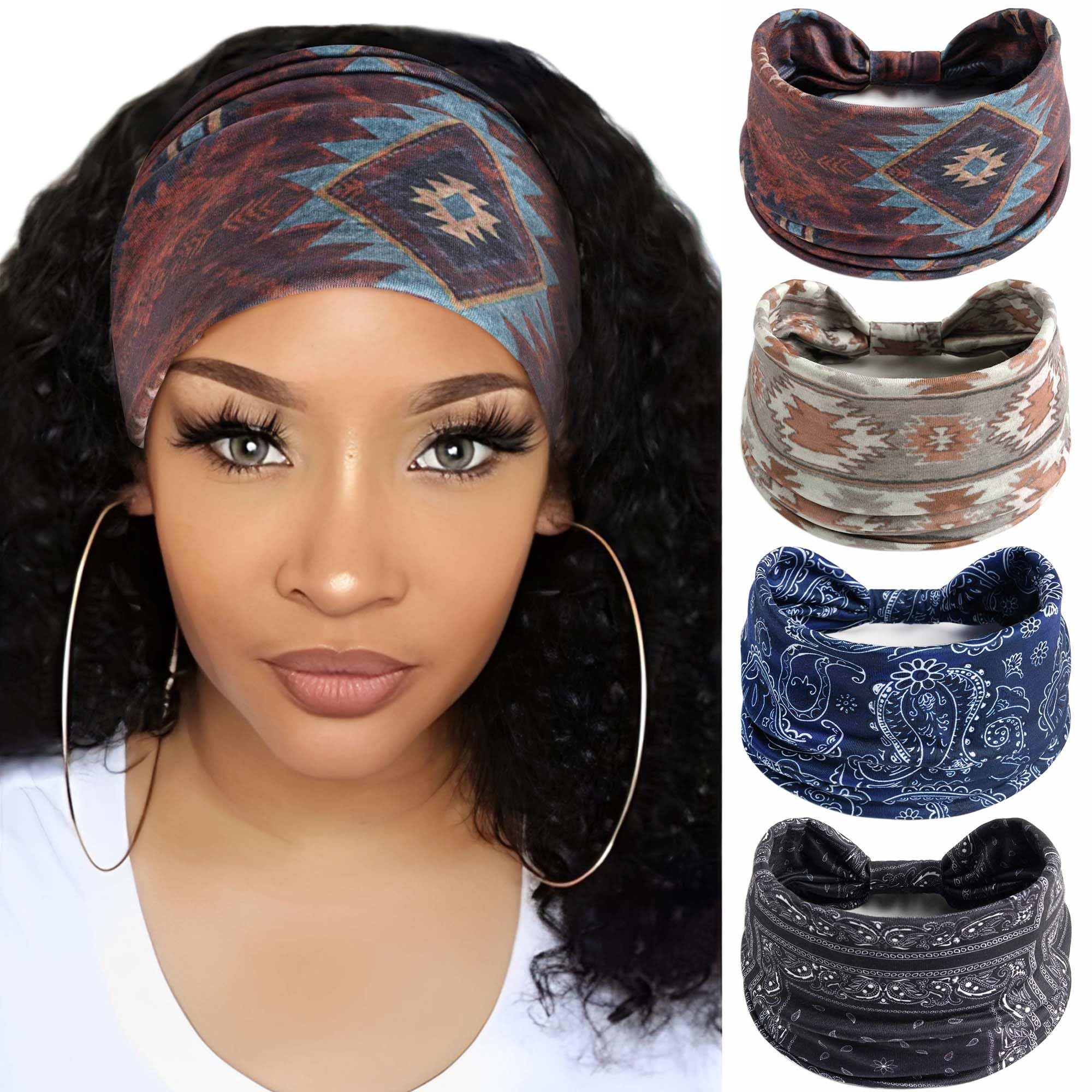 STGDAK Wide Headbands For Women Boho Head Wraps Stretchy Turban Hair Scarfs Nonslip Hairband African Fashion Bandana Headband Yoga Running Sweatband