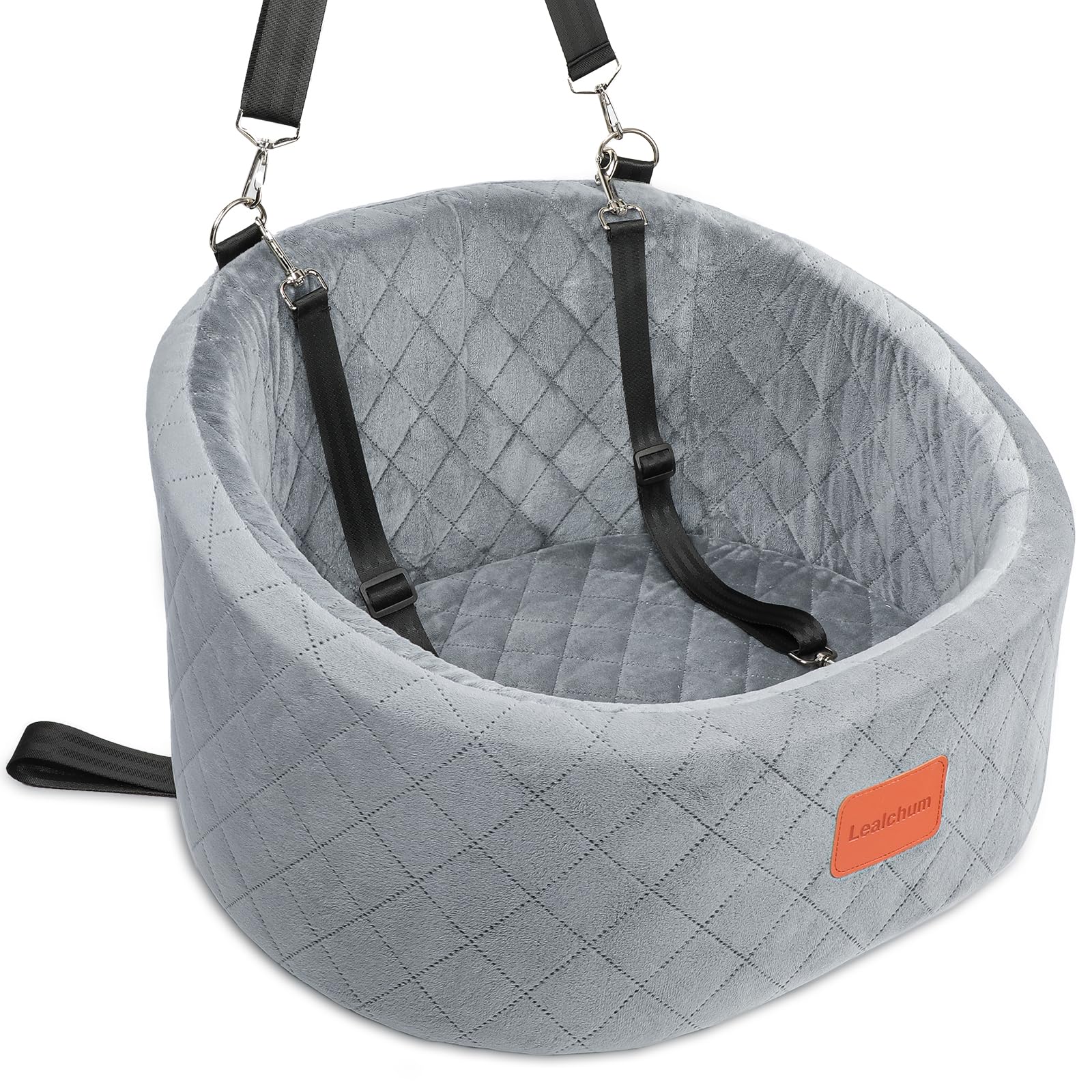 Lealchum Hunde-Autositz, bequemer Haustier-Autositz mit Sicherheitsleinen zum Anklippen, waschbares Reise-Autobett mit Rutschfester Unterseite (Grey, Small)