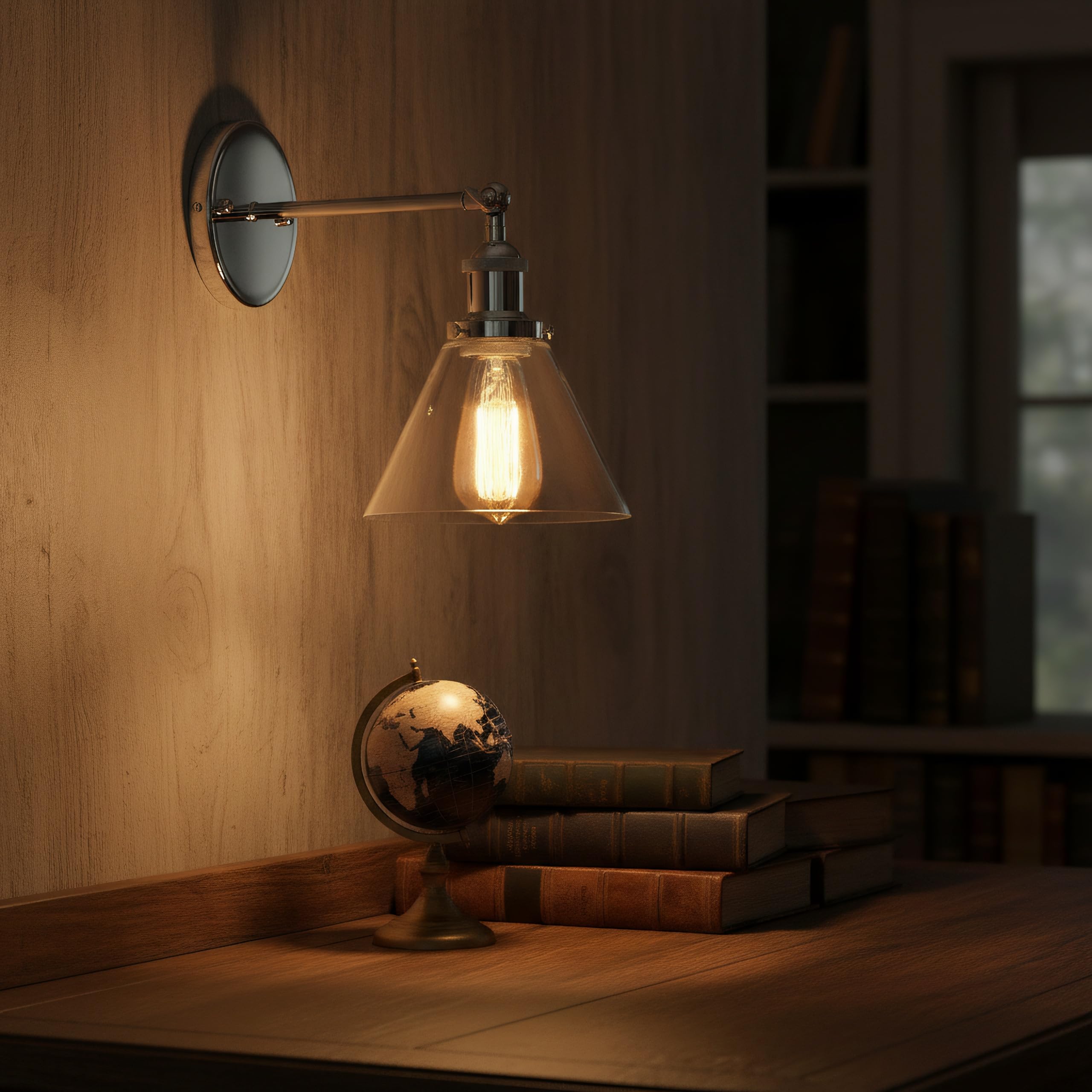 Applique da Parete Industriale, Lampada da Parele Vetro Vintage E27 per Angolo Lettura, Camera da Letto, Ingresso e Bagno, Illuminazione per Arredamento Casa (Argento Moderno, B)