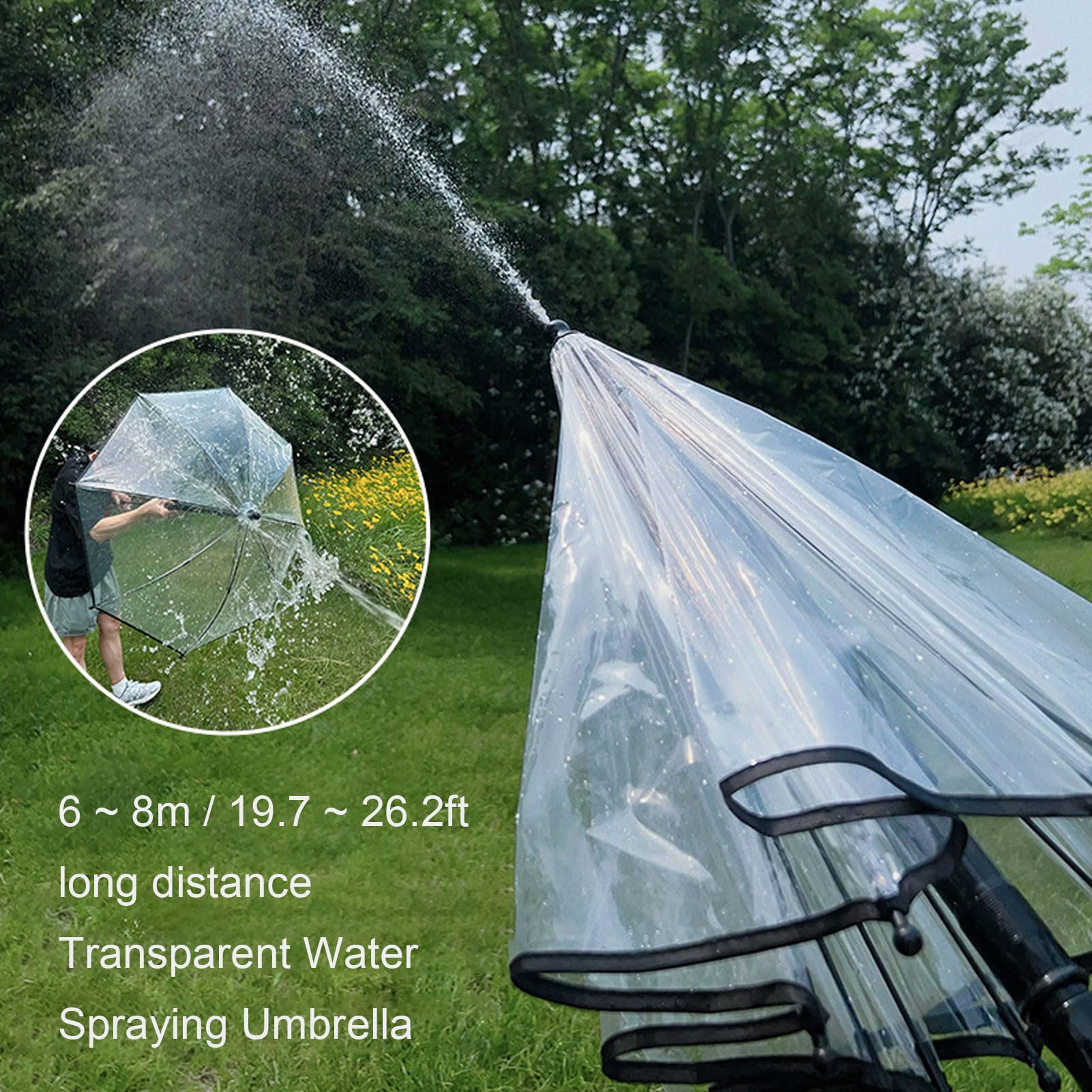 Dilwe Paraguas Transparente para Pulverización de Agua, Paraguas Multifuncional Resistente Al Viento para Lluvia y Diversión Al Aire, de Viaje Compacto con Largo para Adultos, Material de PVC