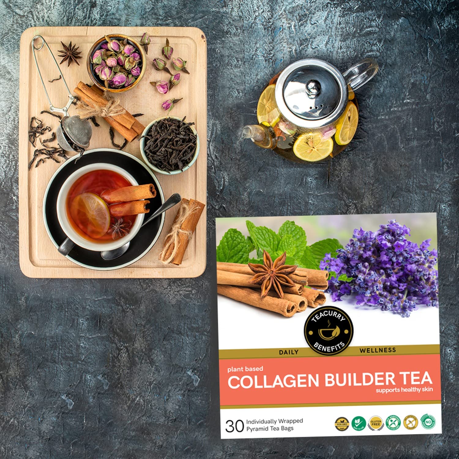 TEACURRY Collagen Builder Tea (1 Month Pack | 30 Tea Bags) - For Skin, Hair, Nails (With Vitamin C, Biotin) - Image 5 thumbnail