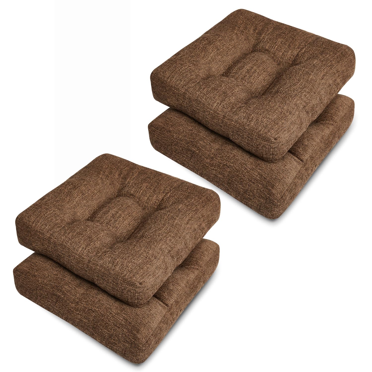 Chair Cushions for Dining Chairs, Kitchen Chair Cushions Set of 4, Tufted Chair Pads with Non-Slip Bottom, 16"x16"x4", Brown