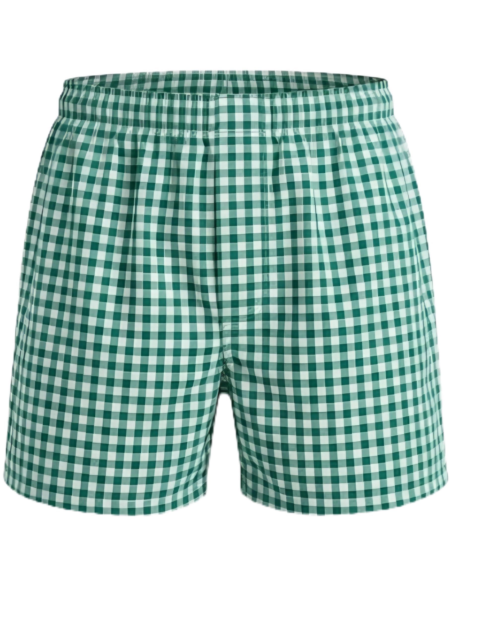 Women's Green Gingham Shorts, Wide Leg with Drawstring Waist, Casual Relaxed Fit-image-49