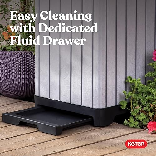 Vista 9 de Keter Rockford - Bote de basura de resina de 38 galones para cocina al aire libre con tapa y bandeja de goteo para una fácil limpieza, perfecto