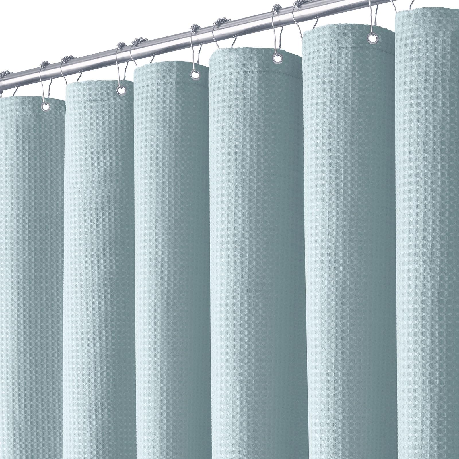 BTTN Narrow Waffle Shower Curtain, Heavy Duty Mould Proof Resistant Wet Room Shower Curtains, Weighted Waterproof Thick Luxury Modern Shower Curtain Set with 6 Plastic Hooks (92 x 182cm, Fog Blue) — image 1