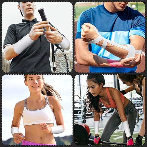 Miniatura 5 de Hoolerry 12 rollos de cinta deportiva atlética de 130 yardas, muy fuerte, fácil de rasgar, sin residuos pegajosos, cinta adhesiva para dedos,