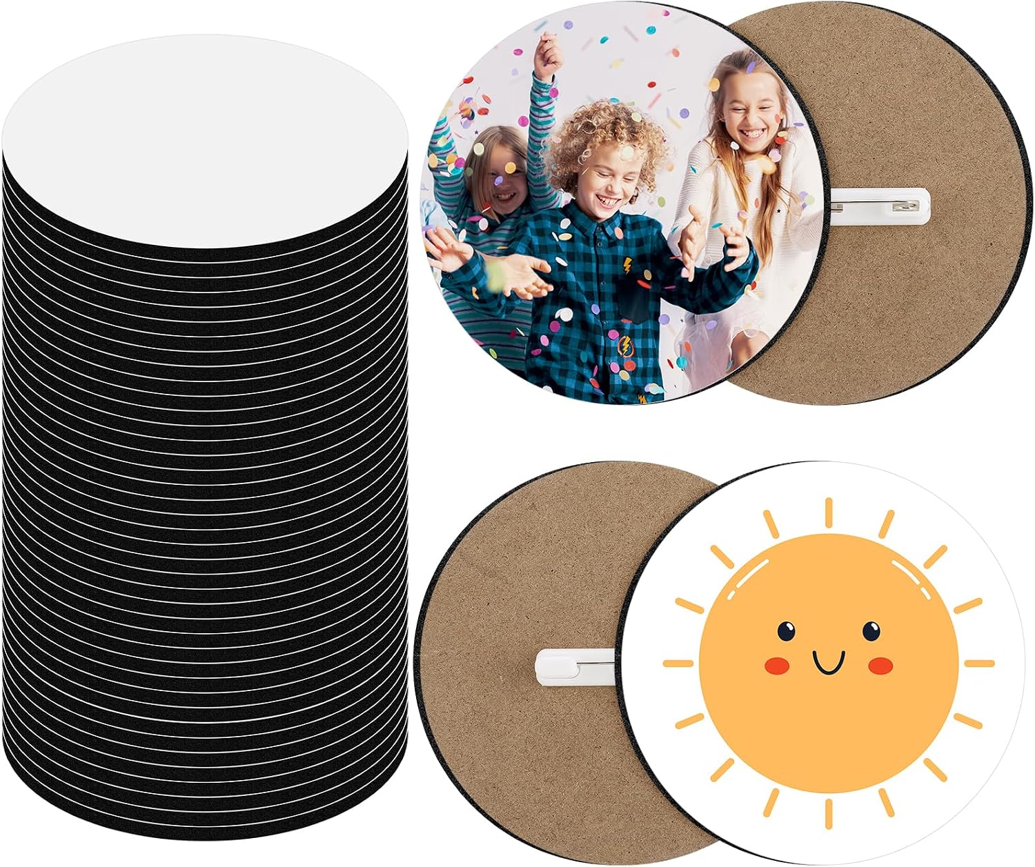 40 Pack Sublimation Buttons Blanks with Pins, 3inch MDF Buttons Pins Sublimation Blank for Heat Transfer School Projects Name Tags DIY Crafts