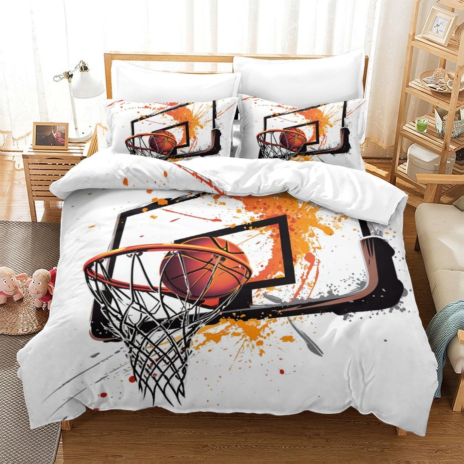 Parure de lit basketball 3D king 220x240cm en microfibre avec 2 taies d'oreiller