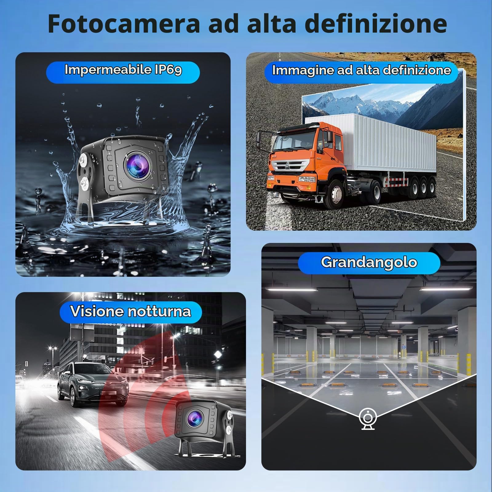 Telecamera Posteriore Set, 9 Pollici LCD Monitor con 2 AHD Telecamera Posteriore, IP69 Impermeabile, Visione Notturna con Cavo da 10m+10m, per Auto, Pick-Up, Camion, Piccoli Camper, Camper DC12V-35V