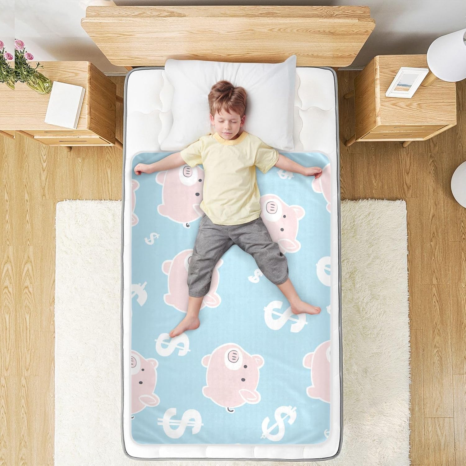 Cartoon Cute Blush Piggy Bank Extra Large Resuable Training Pee Pads for Kids Highly Absorbent Pee Pads for Bed Slip-Resistant Cradle Mattress for Baby Toddler Children , 52" L x 34" W