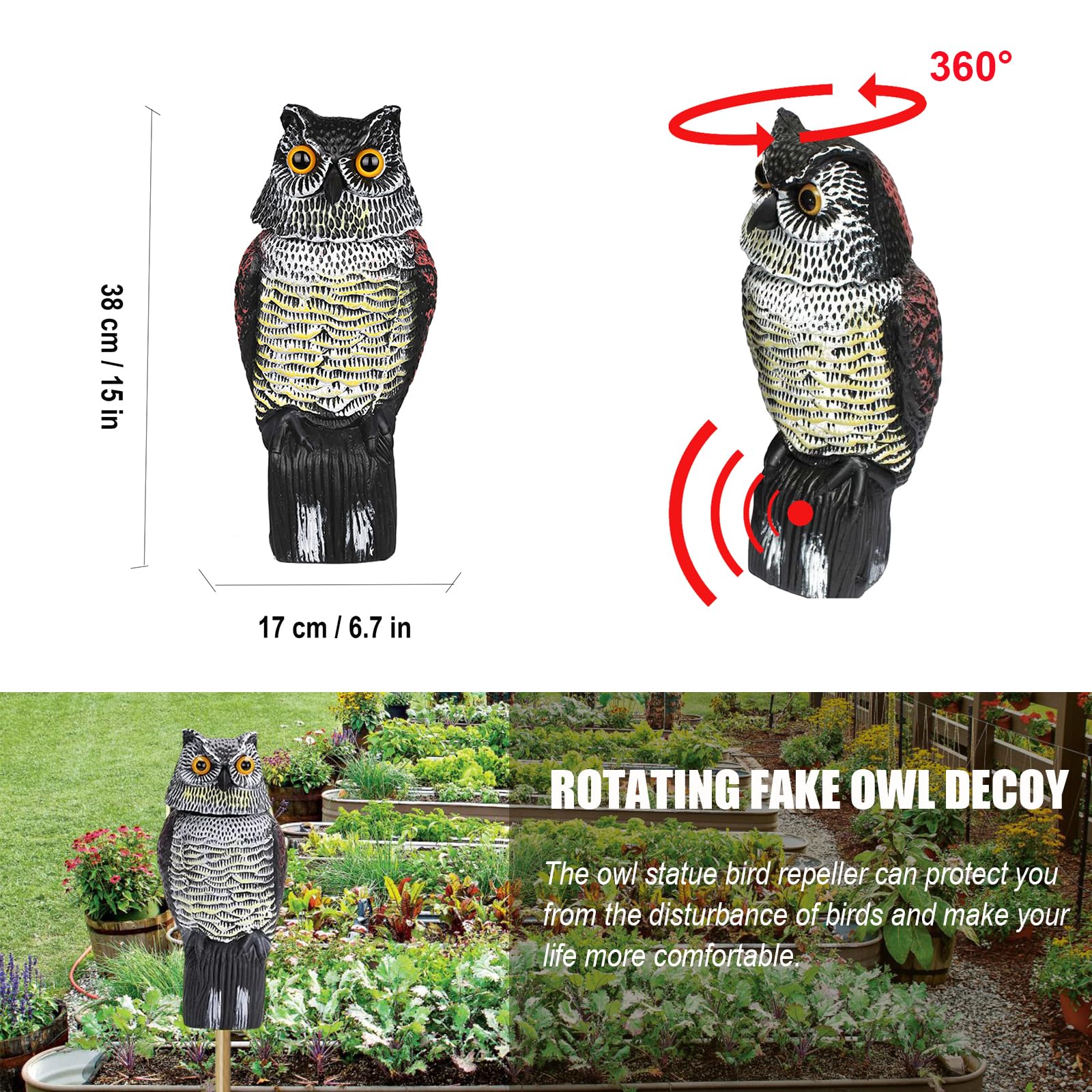 2 Pezzi Gufo Spaventapasseri Scaccia Piccioni, Gufo Scaccia Piccioni | Dissuasori per Uccelli Testa Rotante, Spaventapasseri da Giardino, Scaccia Piccioni da Balcone