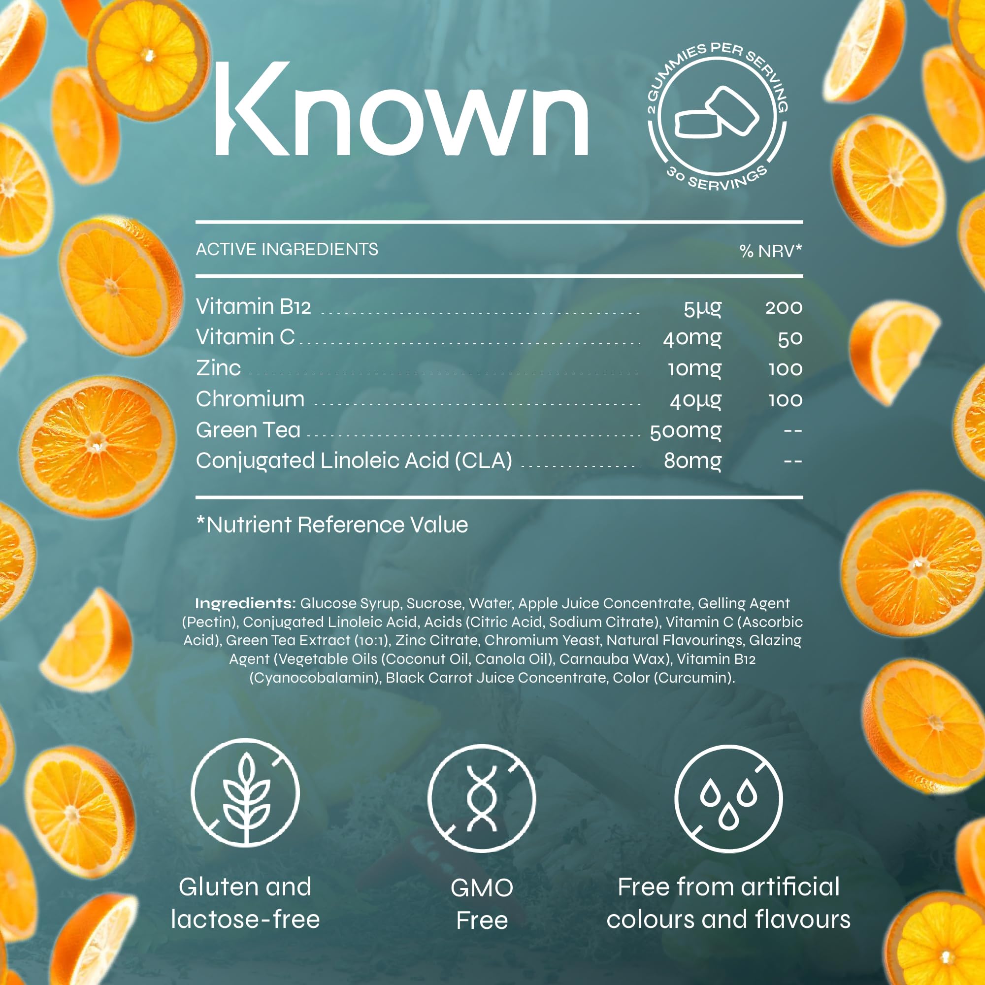 Known CLA Support Gummies – Vitamines B – Énergie & Métabolisme – Saveur Naturelle d'Orange – 60 Gummies Véganes, 1 Mois d'Approvisionnement