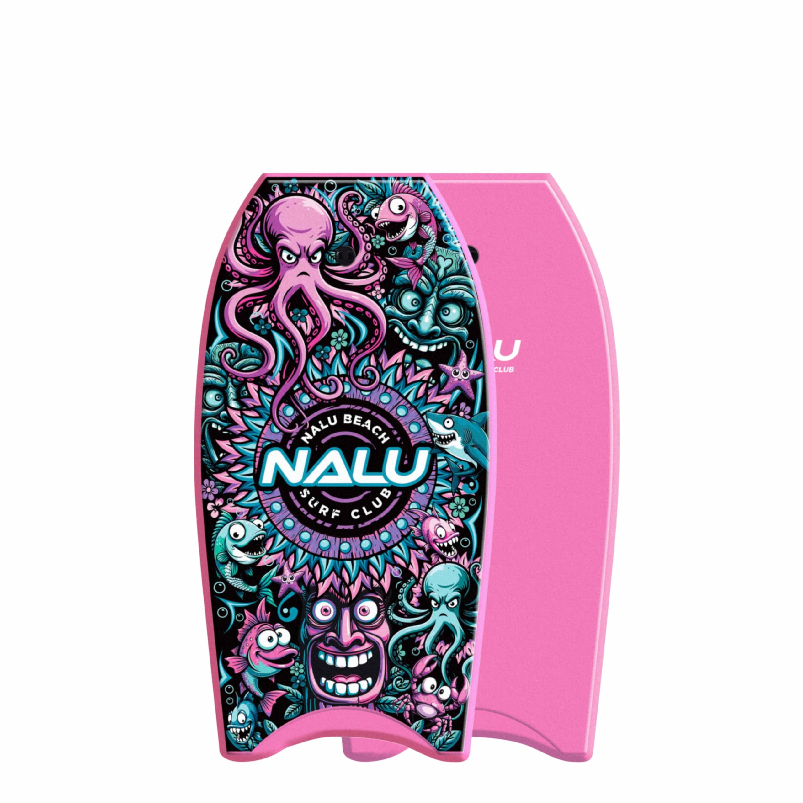 ADEPTNA Nalu XPE Bodyboard with Leash Lightweight Surf Body Board with Crescent Tail, EPS Core & HDPE Slick Bottom Durable Beach Wave Riding Board for Beginners & Adults (33" PINK)