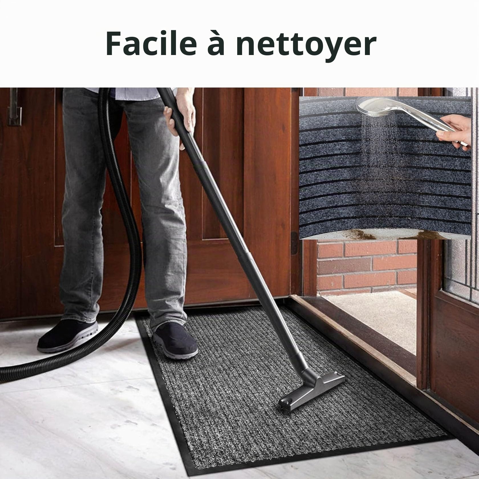 Tapis de Porte Paillasson 120 x 110 cm Antidérapant, Lavable, Absorbant Tapis pour L'Intérieur et L'Extérieur pour Chien, Entrée, Porte et Couloir, Noir