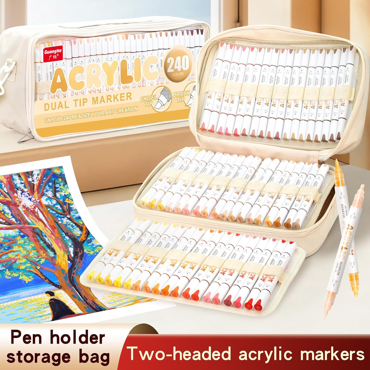 kander 72 Dual Tip Acrylic Paint Markers, Paint Pens, Drawing Markers for Textile, Rock, Glass, Wood, Paper, Ceramic, Canvas, DIY - Art Supplies Kit for Kids and Adults (Brush + Chisel)