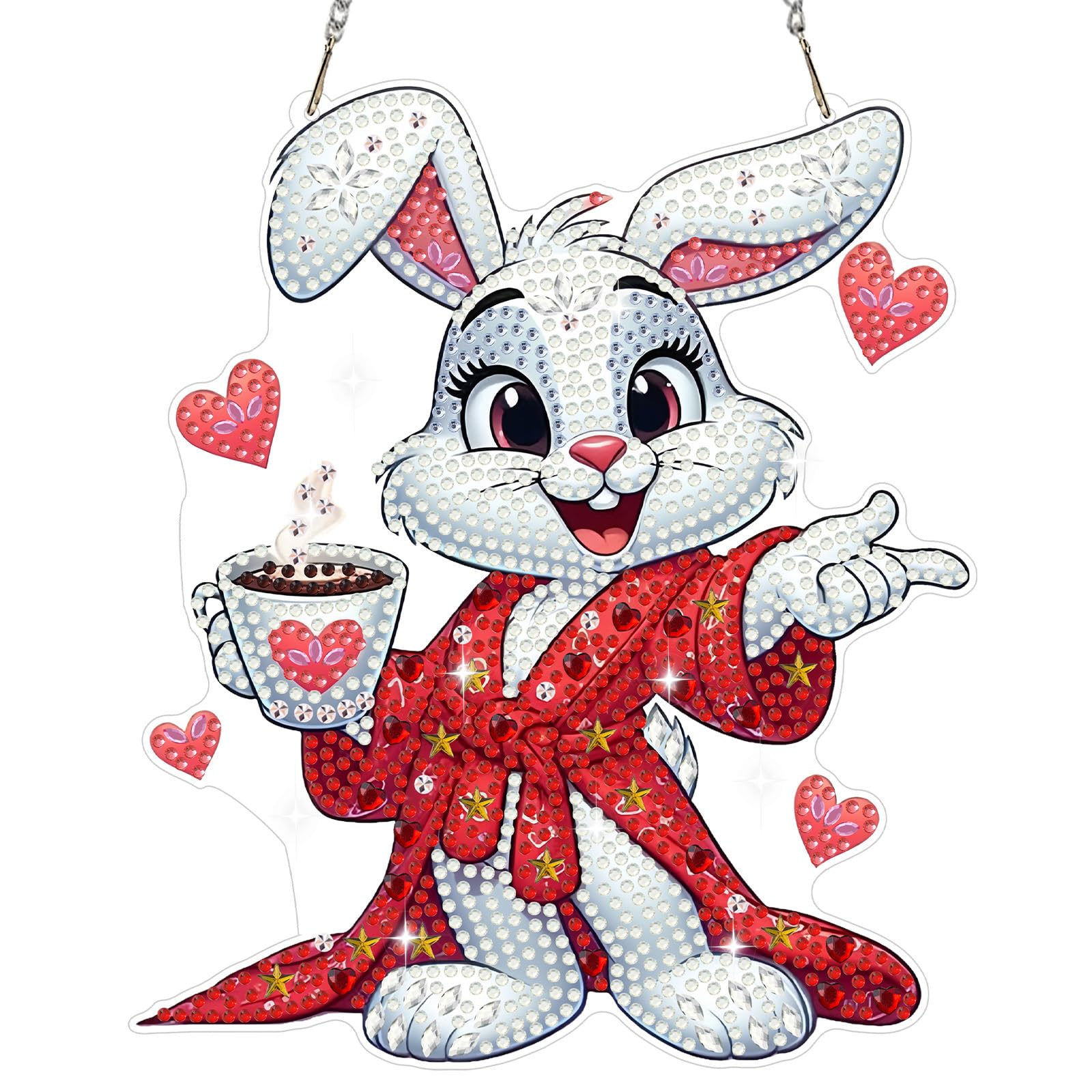 Bowetile Diamond Painting Anhänger Hase, Ostern Kaffee Diamond Painting Fensterbilder Erwachsene, Kinder Hängende Ornament Motive Bastelset für Fensterbilder Wand Garten,Decor Geschenk