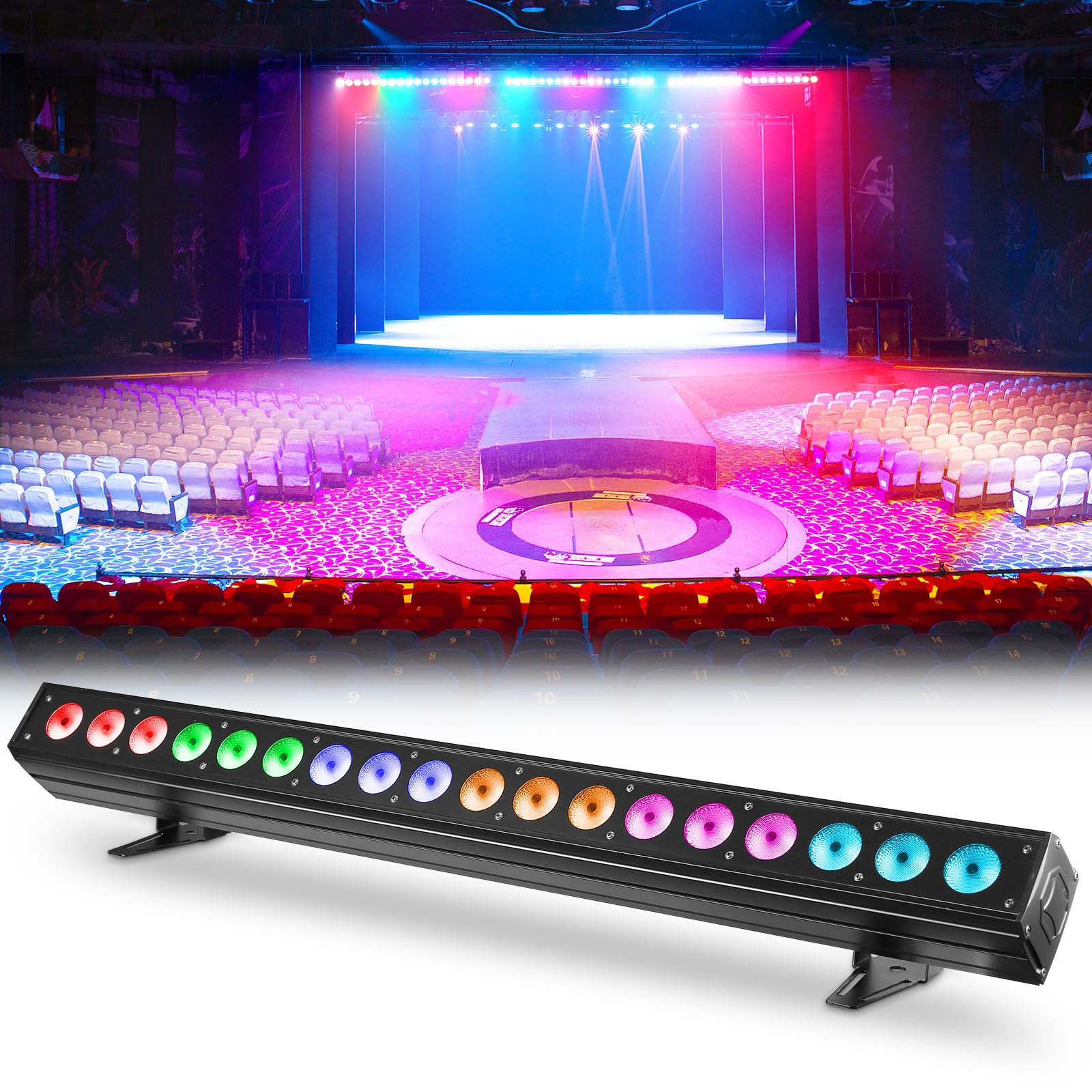 Barra Luminosa Wallwasher, 18pcs 6 in1 LED 180W Fase Faretto Luci di Lavaggio Striscia di Lavaggio a Parete Controllo dmx512 per Discoteca Festa Chiesa Compleanno Matrimonio(1 pezzo)