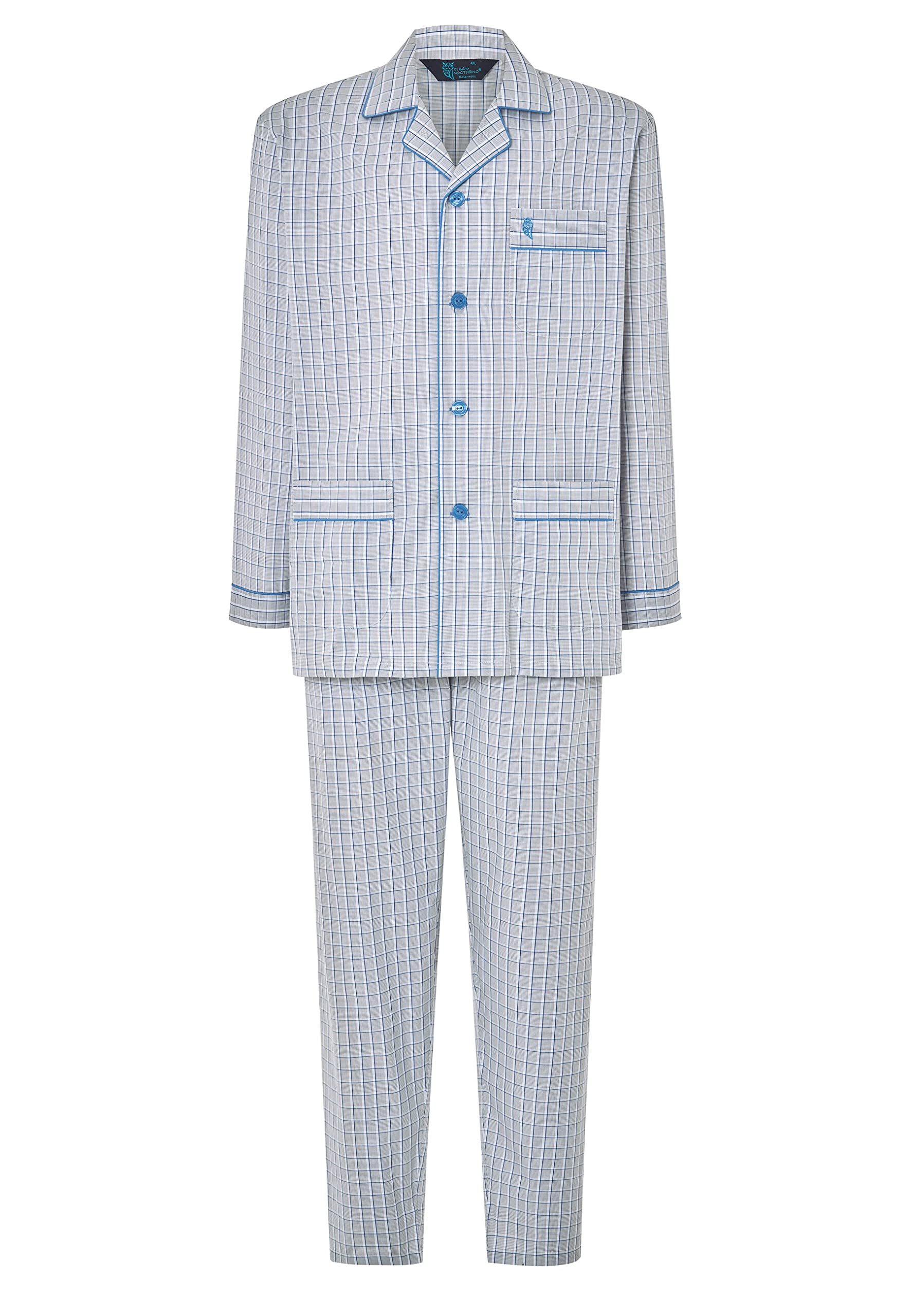 El Búho Nocturno Pigiama Uomo Lungo Cotone 100% - Popeline Set Classico Due Pezzi Giacca Maniche Lunghe Bottoni - Abbigliamento Notte Ospedale Leggero Autunno Estate Taglie Forti
