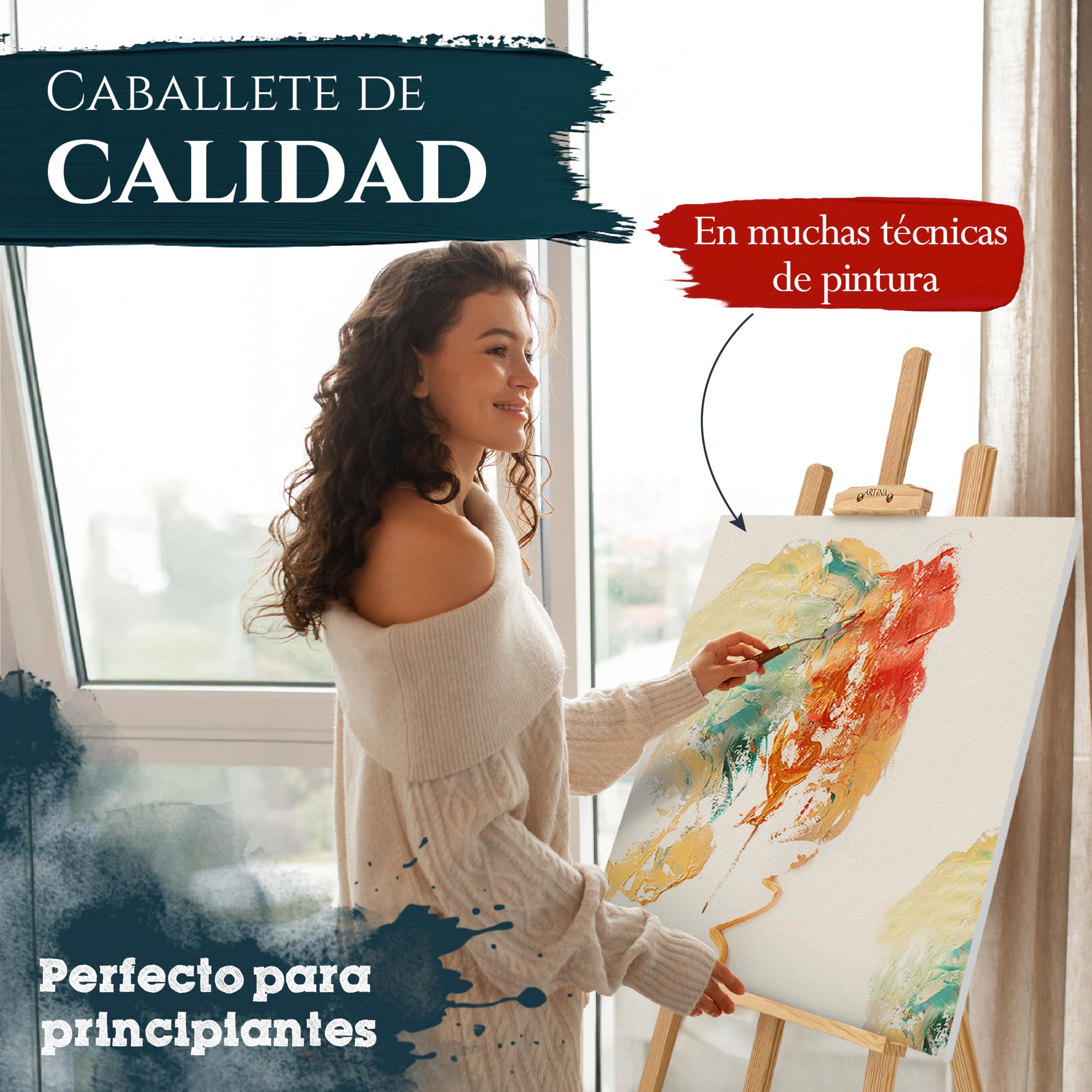 Artina caballete de madera de pino FSC® grande regulable en altura campo