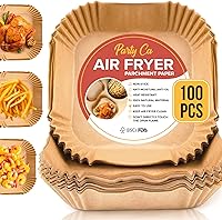 Vista 1 de Forros para freidora de aire, 100 piezas de papel pergamino cuadrado desechable antiadherente para freidoras de aire de 2 a 4 cuartos de galón