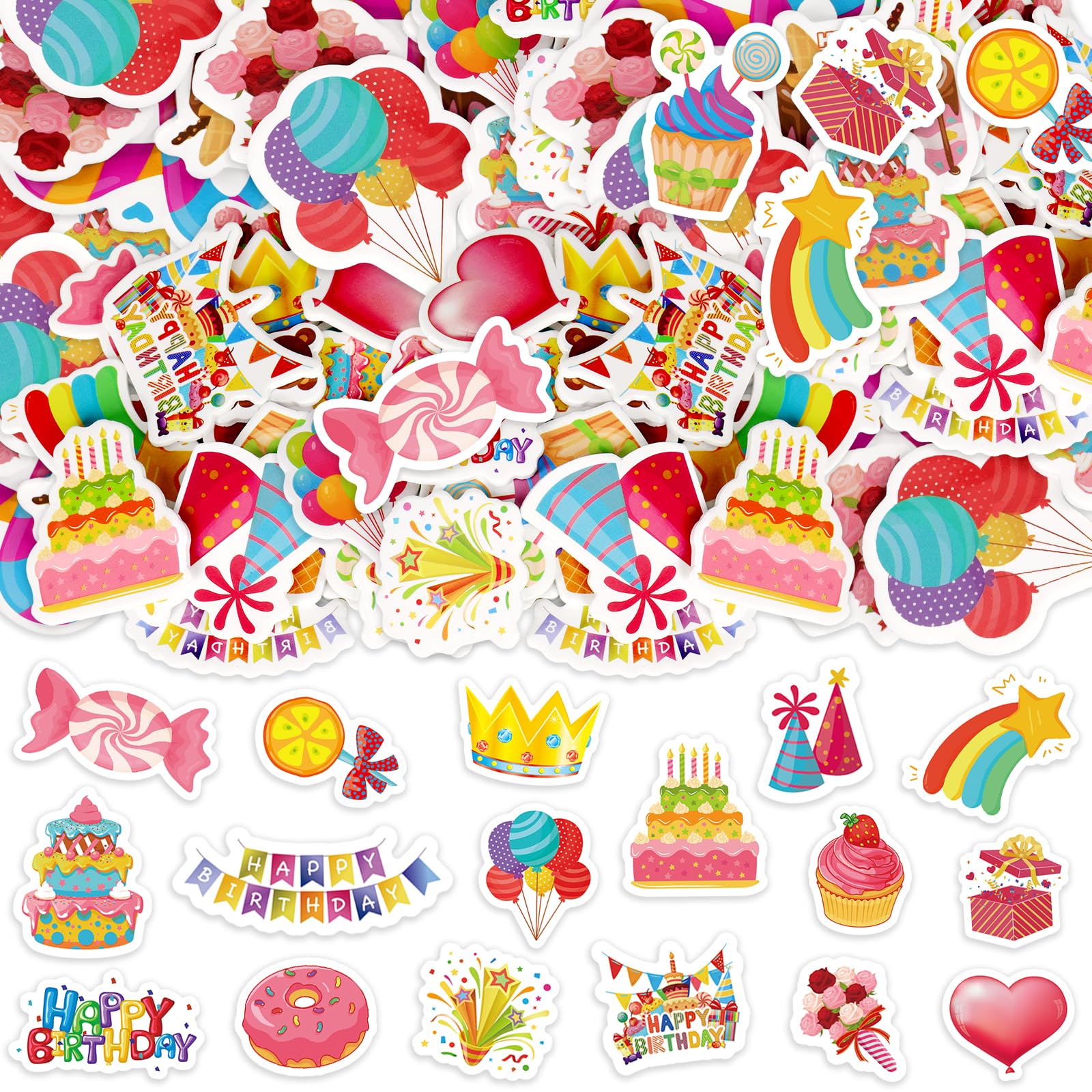 300Pcs Happy Birthday Foam Stickers, Cute Foam Birthday Stickers Self Adhesive Sticker for Home Office School Classroom DIY Art Craft Birthdays Party