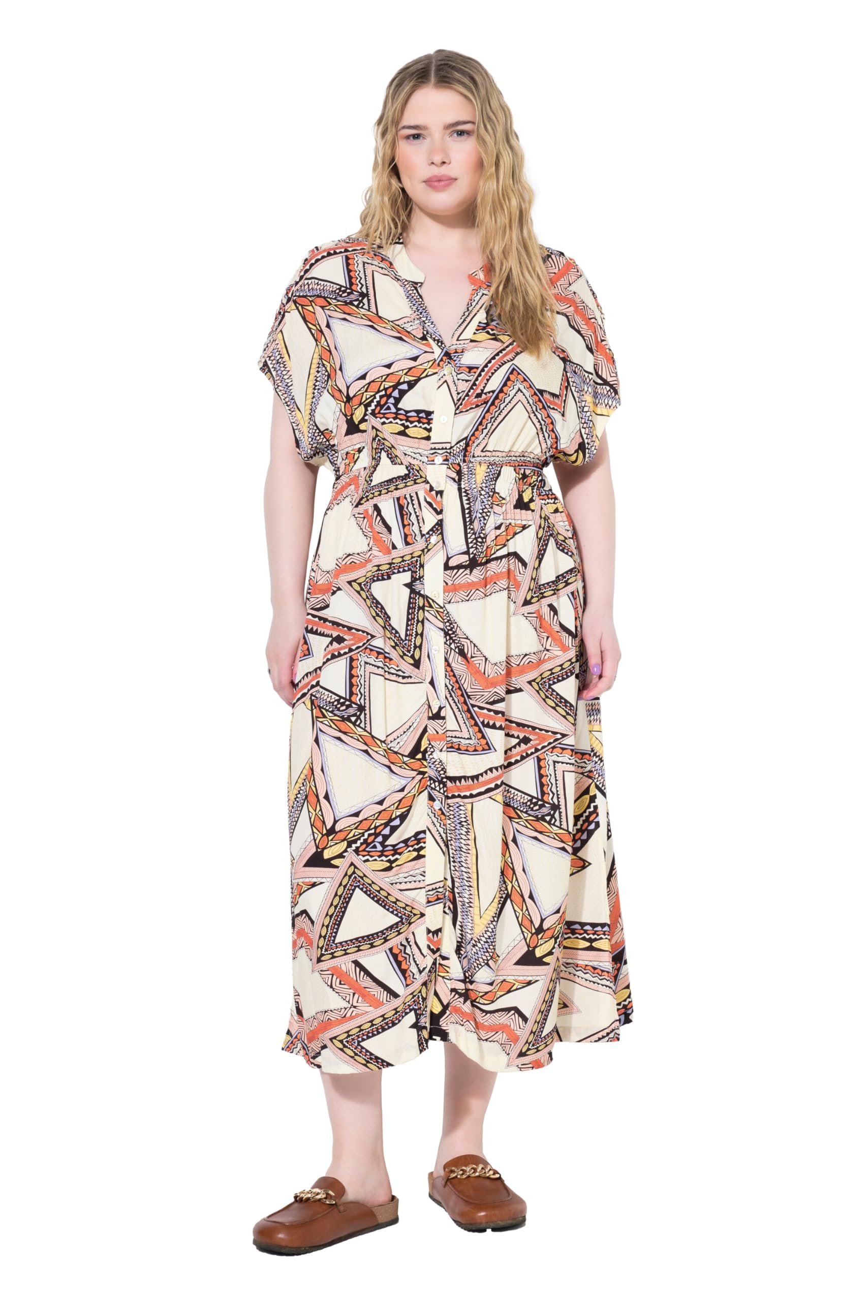 Studio Untold Damen große Größen Übergrößen Plus Size Maxikleid, A-Line, Struktur, Alloverdruck, Knopfleiste 840530