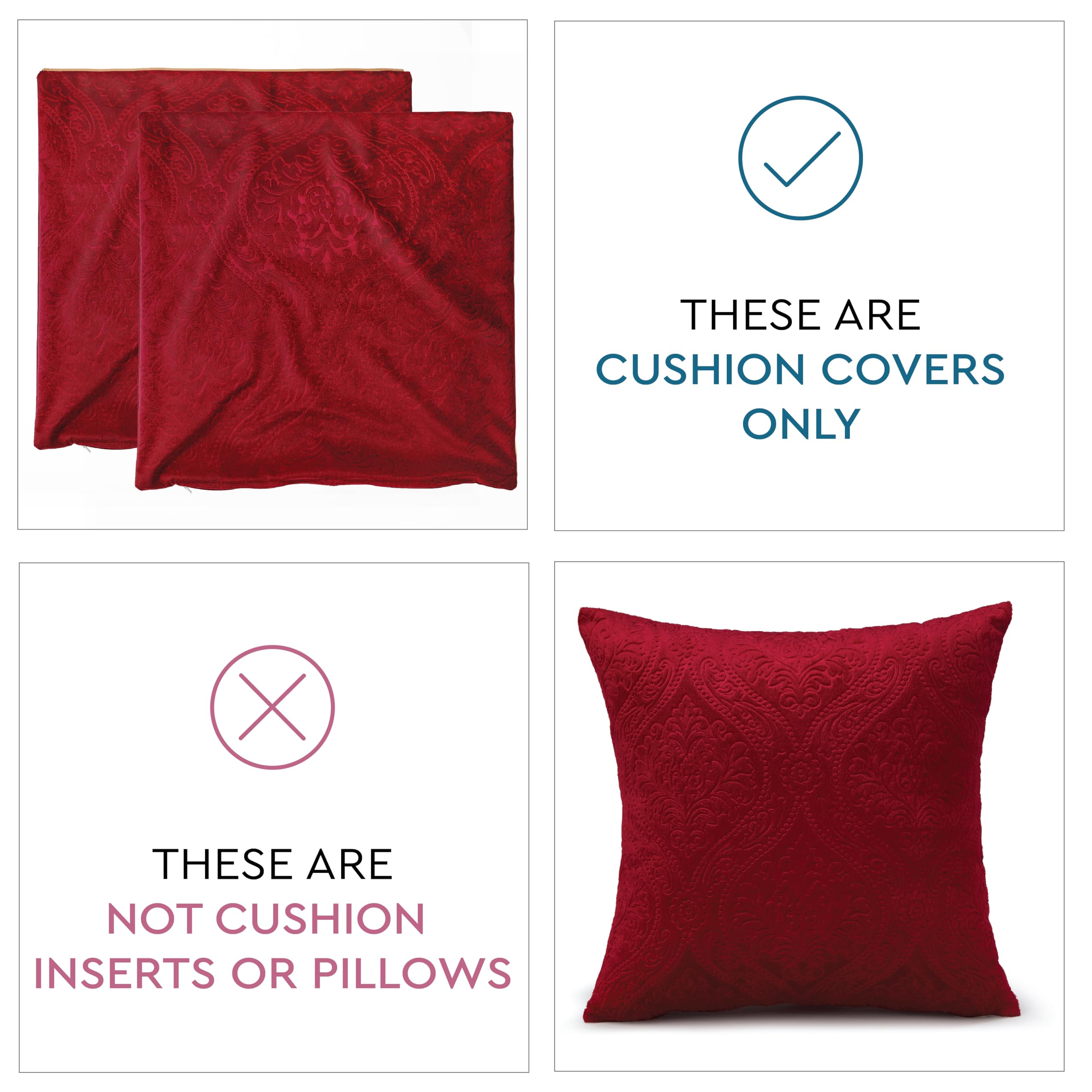 Encasa XO Luxury Embossed Velvet Cushion Covers, Plush Throw Pillow Covers For Elegant Living Rooms & Bedrooms - Image 2