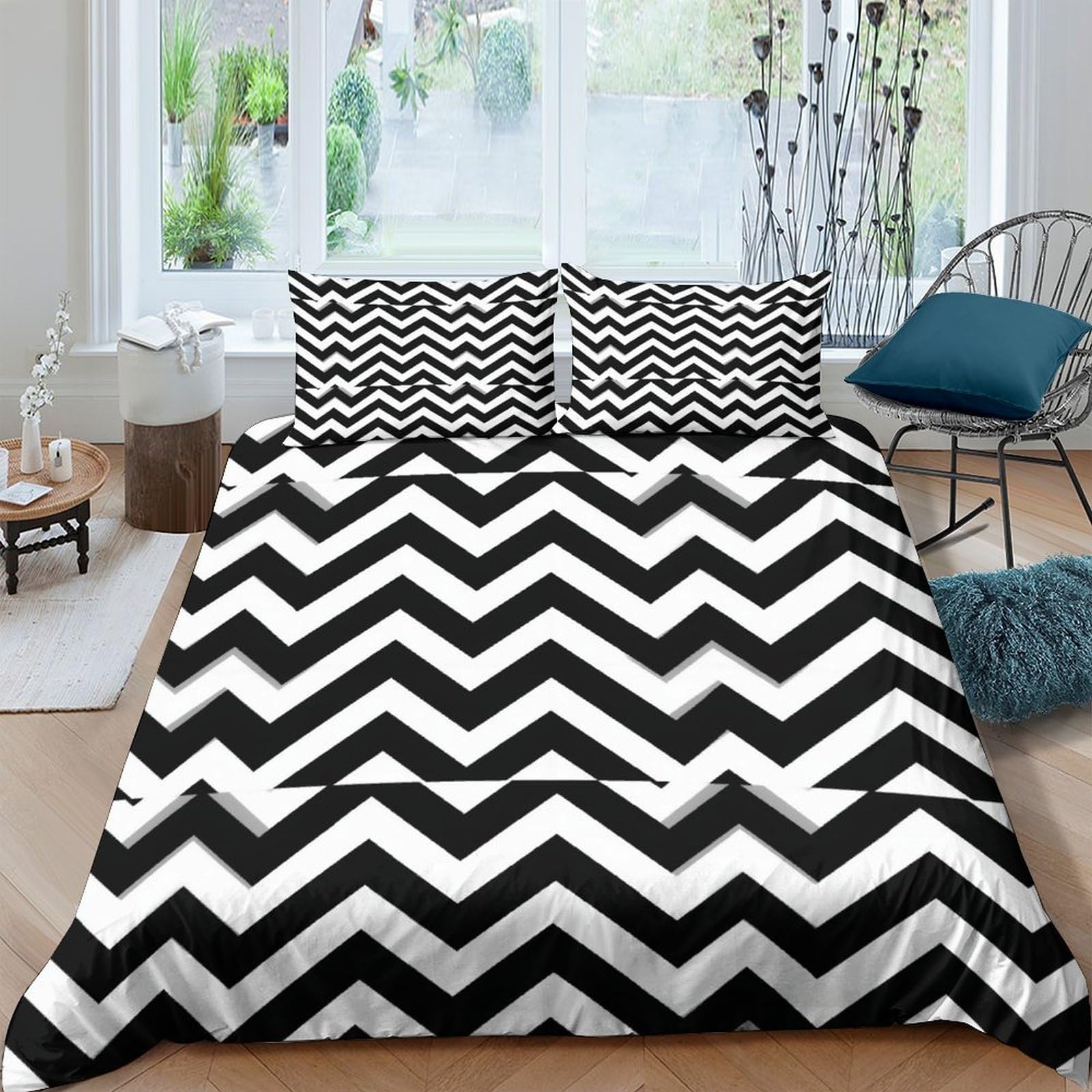 Ctjqhvkz Style-6 3D Printed Black White Chevron Fitted Sheet Microfiber Soft Breathable Zigzag Bed Cover For Bedroom Guest Room Decor Single（135X200cm）