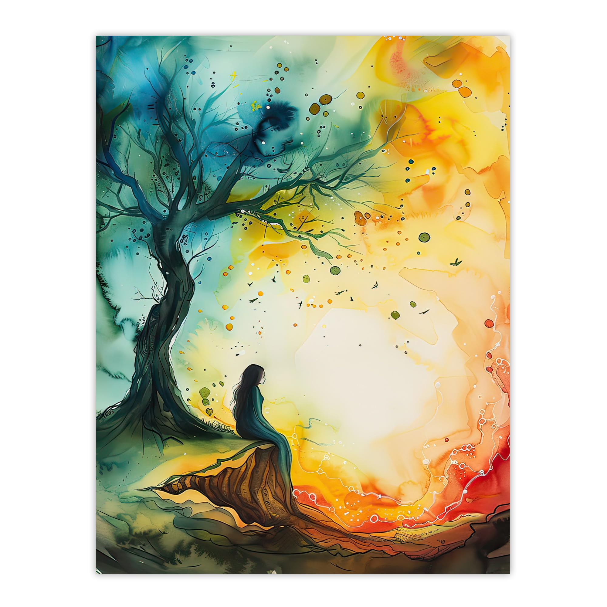 Artery8 Magician Forest Misty Rainbow Sunrise Concept Art Living Room Large Wall Art Poster Print Thick Paper 18X24 Inch