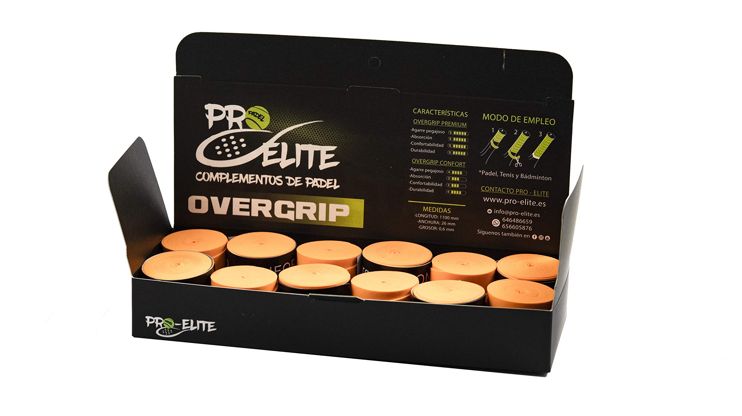 Pro Elite Premium Overgrips Box – 10+2 Stück, Orange Fluor, Perforiert Oder Glatt, Für Padel & Tennis