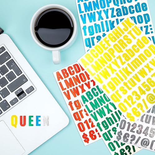 Miniatura 5 de Calcomanías del alfabeto para manualidades, 5 hojas, 405 piezas, calcomanías de letras autoadhesivas, calcomanías de números de vinilo, calcomanías