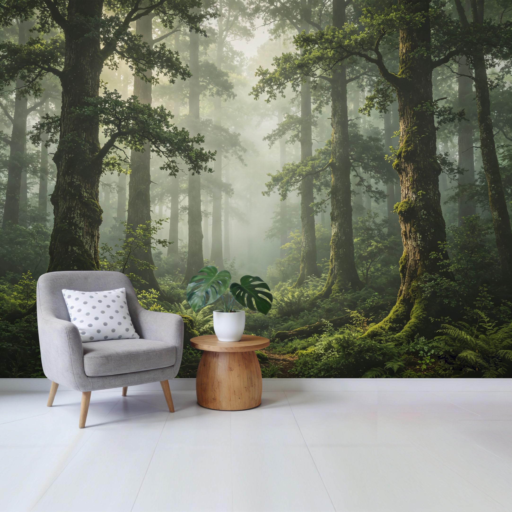 Custom Size Wall Mural Misty Morning Forest Landscape Mossy Tree Ancient Woodland Botanical Scenery SelfAdhesive Wall Fabric Removable Wallpaper for Home Office Decor