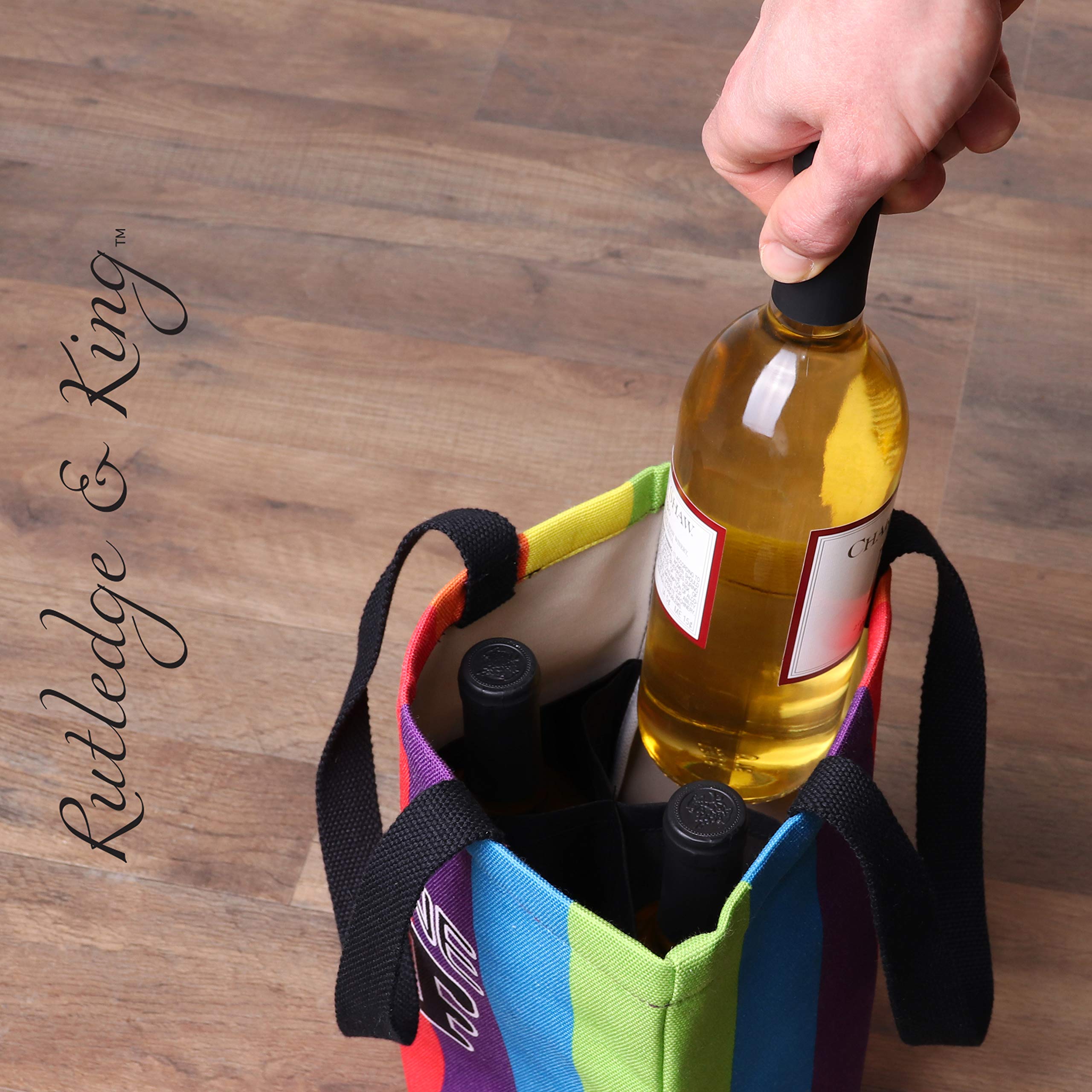 Rutledge & King Wine Bag - Wine Purse - Wine Gift Bag - Straw Wine Bag - Wine Caddy - Wine Tote for Wine Bottles - Wine Gift Basket - Wine Carrying Bag - Reusable Wine Bag (Rainbow, 1)