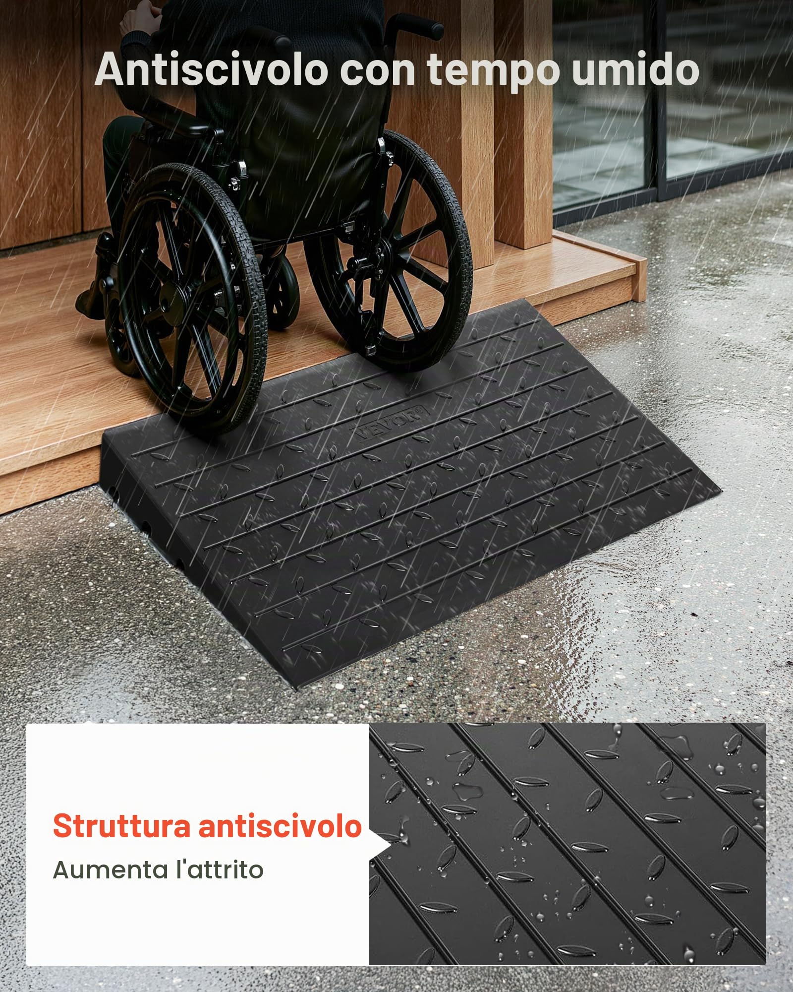 VEVOR Rampa di Soglia in Gomma, Porta con Rampa di Soglia 2,6", Copertura del Cavo a 3 Canali Rampa di Soglia in Gomma Solida, Ingresso Angolato in Gomma Capacità di Carico di 2202 libbre