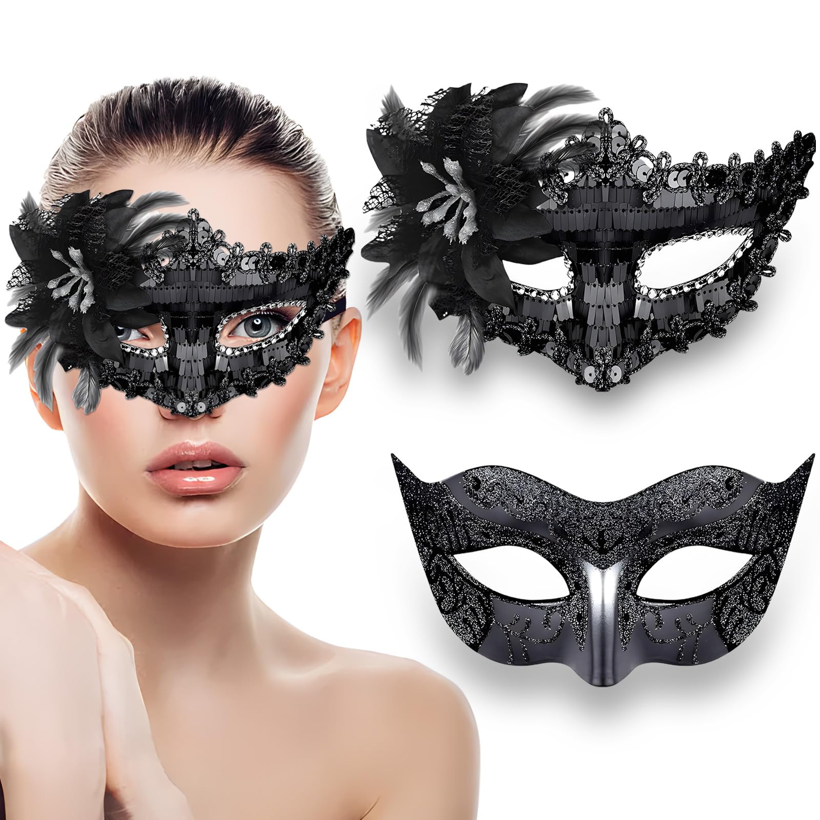 Masque Vénitien élégant – Pour Bal Masqué, Halloween Ou Carnaval – Taille Unique – Noir