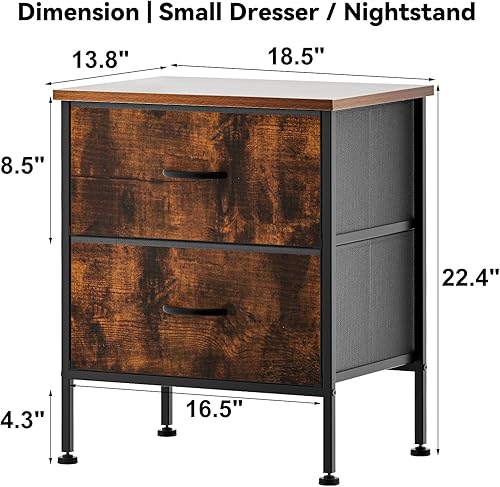 Miniatura 2 de Mesita de noche blanca con 2 cajones de tela, mesa auxiliar, cómoda para dormitorio, color blanco glaciar